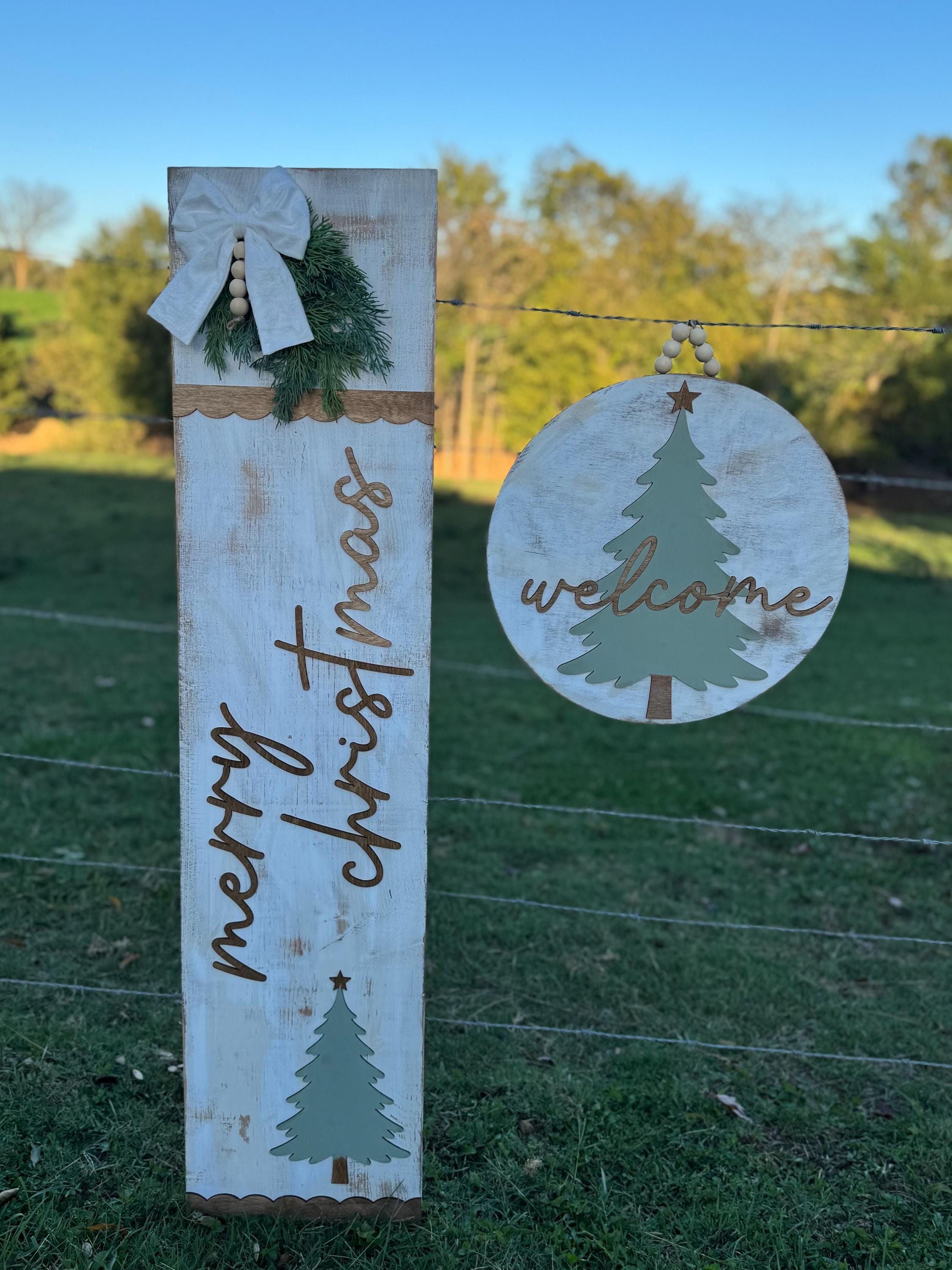 Merry Christmas Porch Set | Decor | Tree | Door Hanger | Porch Leaner | Winter Decorations | Boho | Custom Sign | Neutral | Welcome