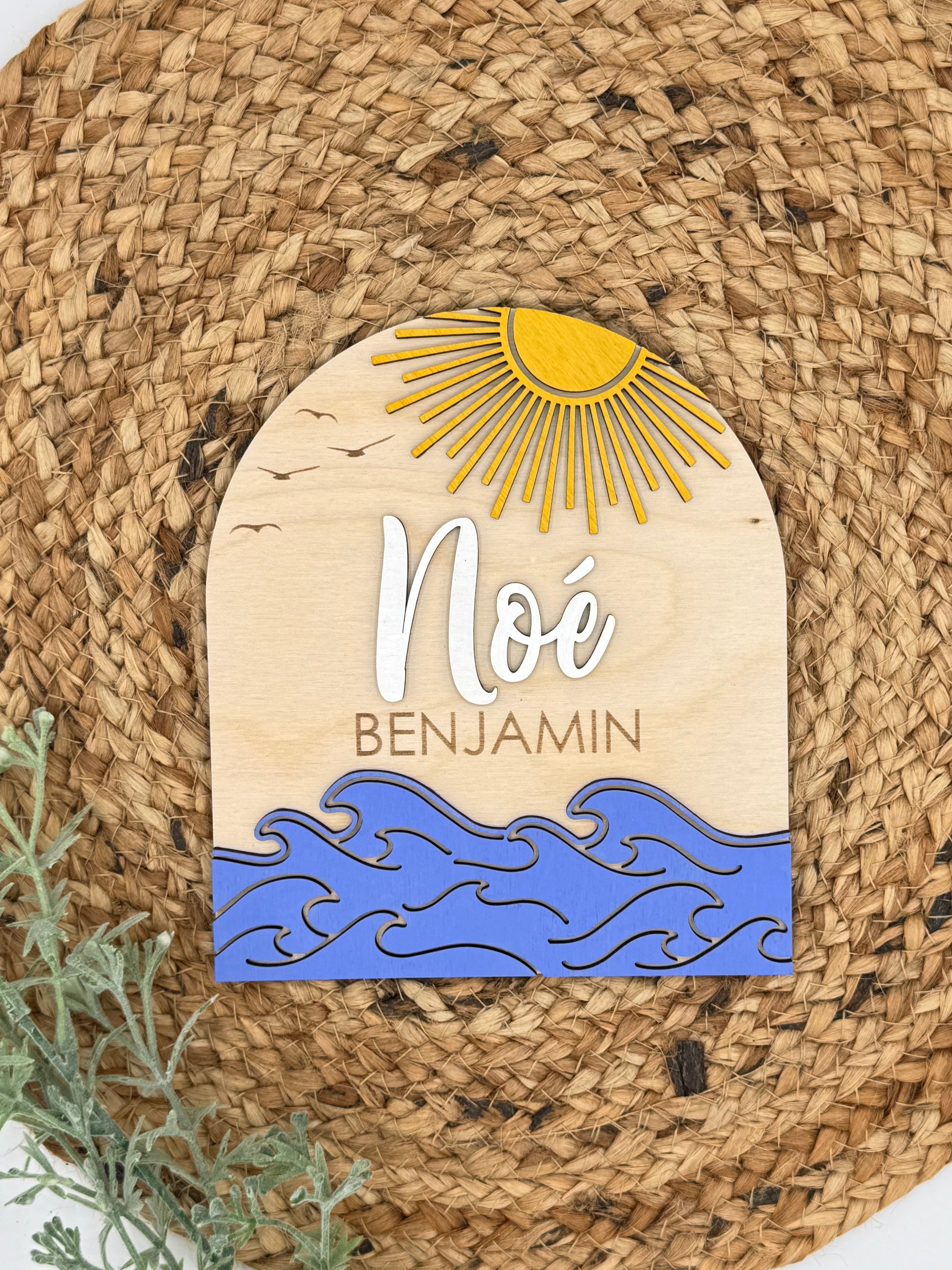 Sun & Waves Custom Birth Announcement Plaque