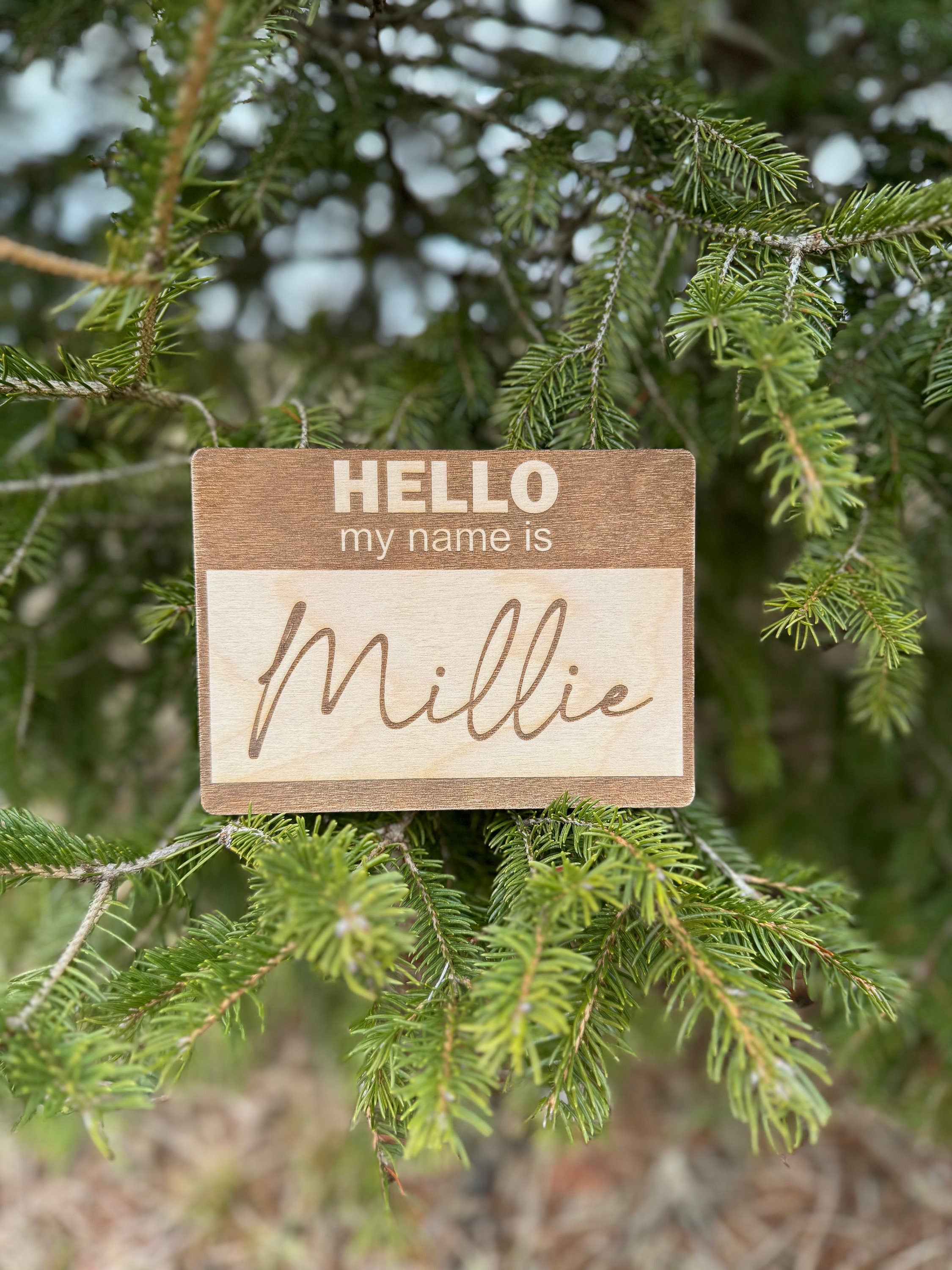 Hello My Name Is | Announcement | Baby Shower | Photograph | Sibling | New Baby | Sprinkle Gift | Wood Engraved | Prop | New Mom | Mama Gift