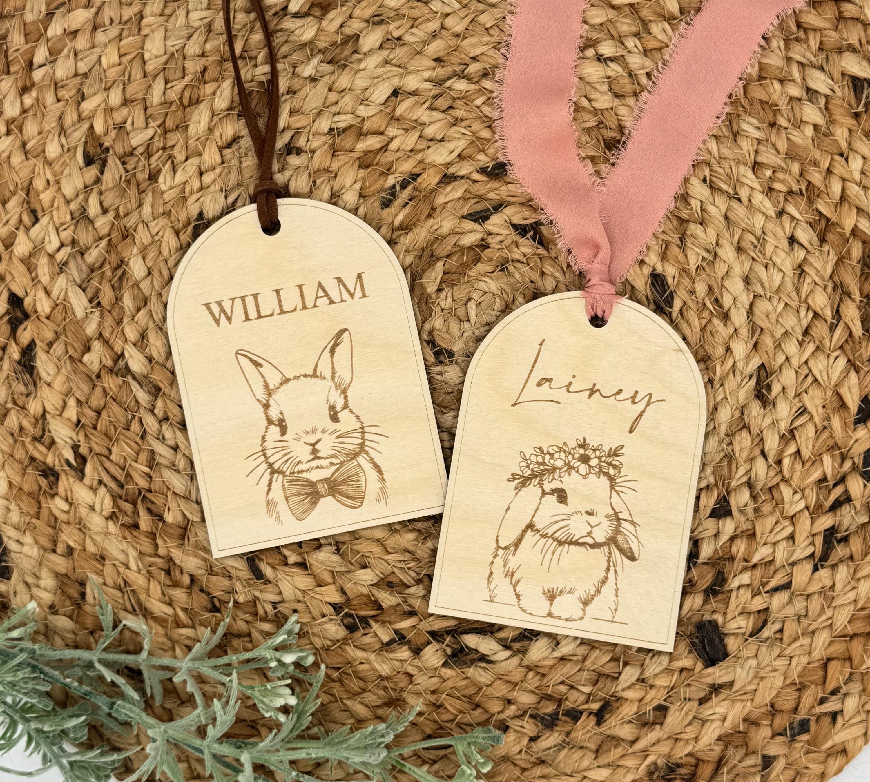 Easter Basket Tags With Personalized Bunny and Name | Custom Easter Gift | Boho Rabbit | Present | Egg Hunting | Gift Tag | First Easter