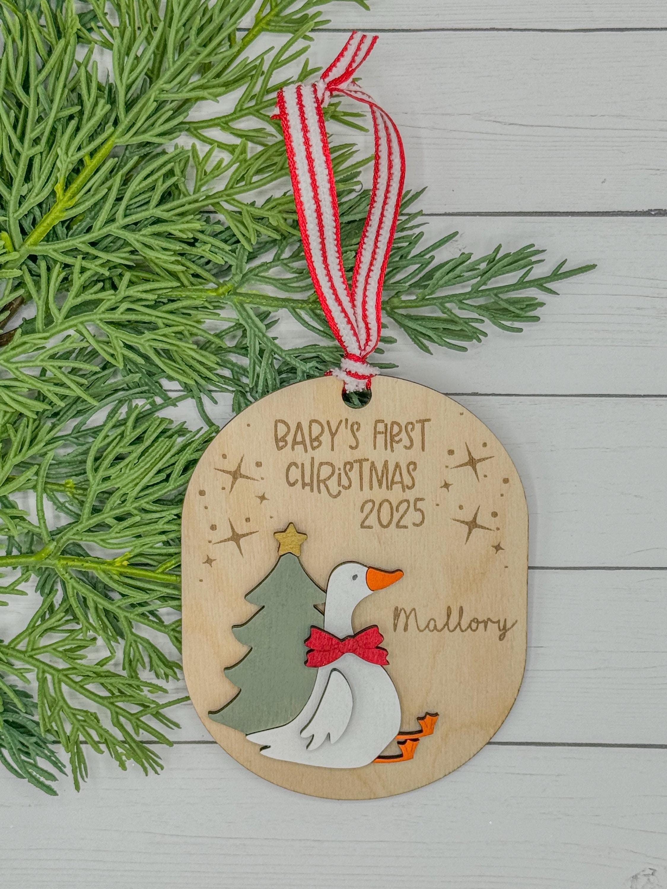 Personalized Baby’s First Christmas Ornament | Custom Ornament | Gift | Keepsake | Holiday Decor | Stocking Tag | Goose | Teddy Bear