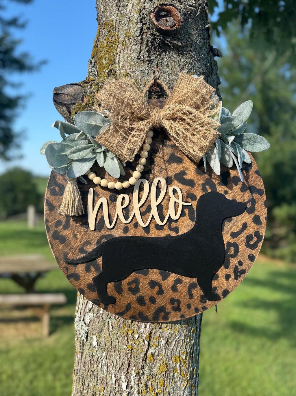 Cheetah Print Dachshund Porch Set | Decor | Welcome | Door Hanger | Porch Leaner | House Decorations | Custom Sign | Last Name | Weiner Dog
