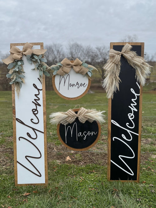 Black Neutral Boho Porch Set | Decor | Welcome | Door Hanger | Porch Leaner | House Decorations | Custom Sign | Last Name | Closing Gift | Wedding