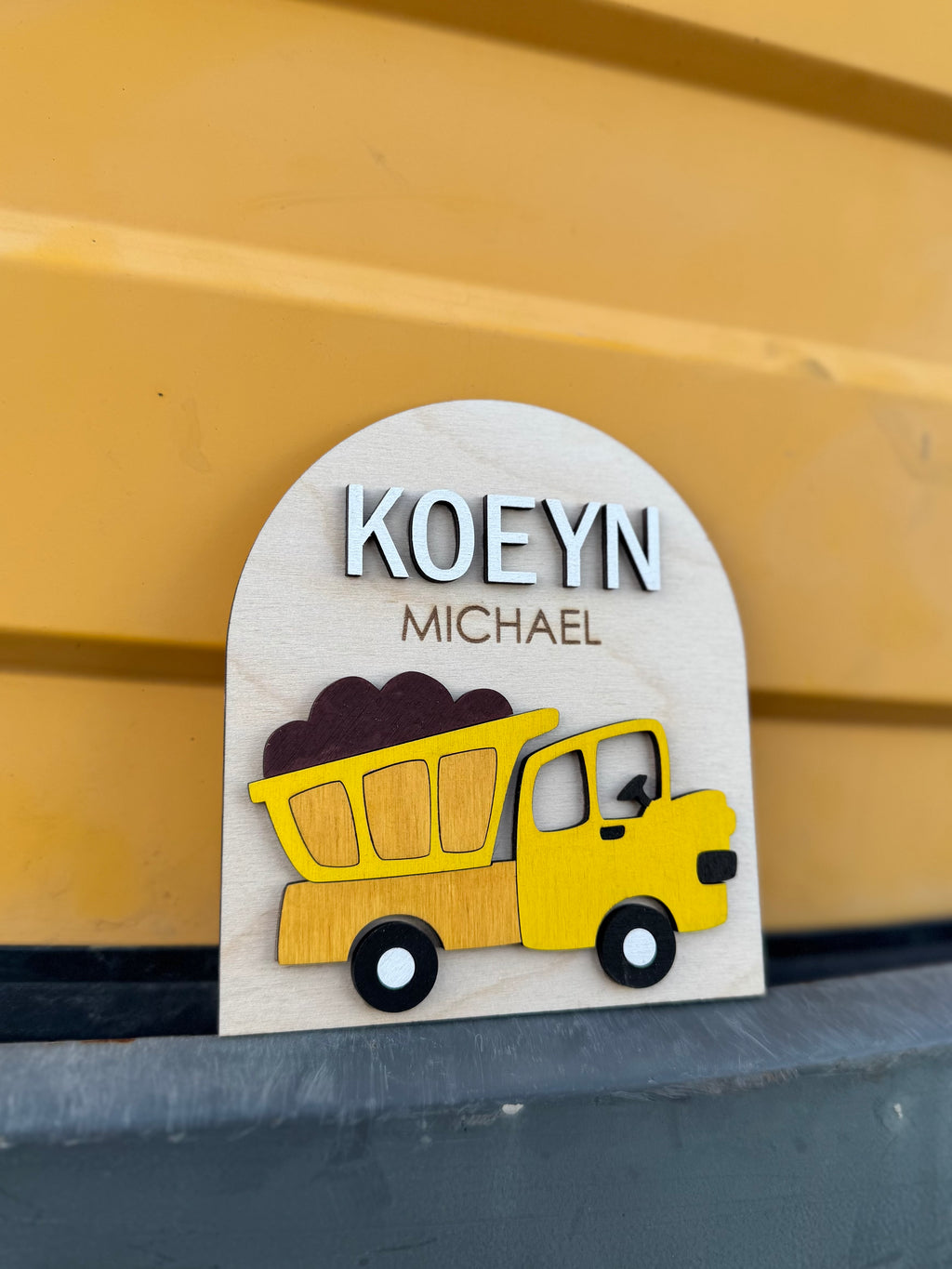 Dump Truck Baby Name Announcement Plaque