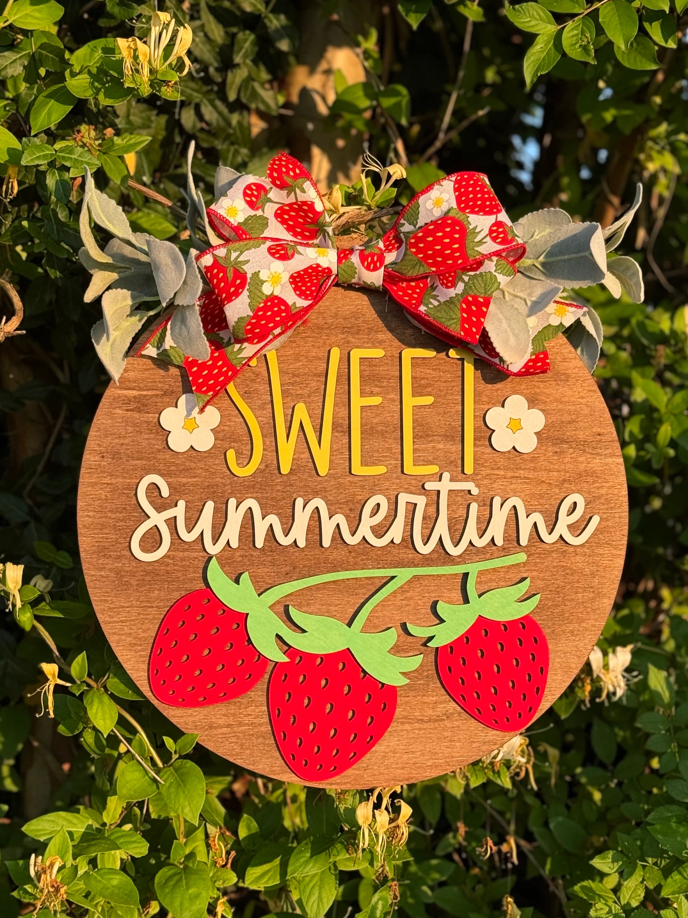 Sweet Summertime Door Hanger | Strawberries | Welcome Sign | Wreath | Summer Decoration | Berries | Cute Decor | Flowers | Big Bow
