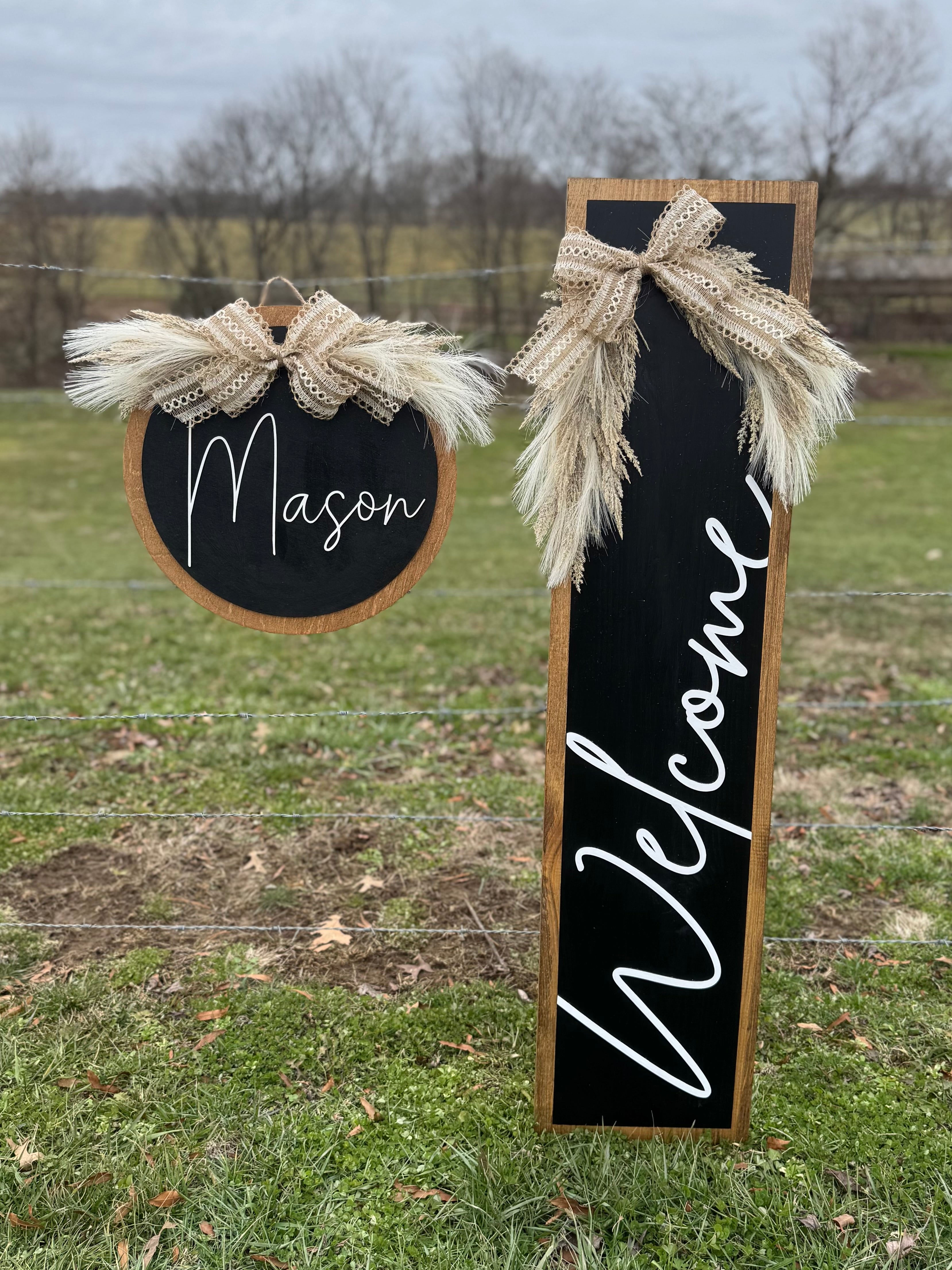 Black Neutral Boho Porch Set | Decor | Welcome | Door Hanger | Porch Leaner | House Decorations | Custom Sign | Last Name | Closing Gift | Wedding