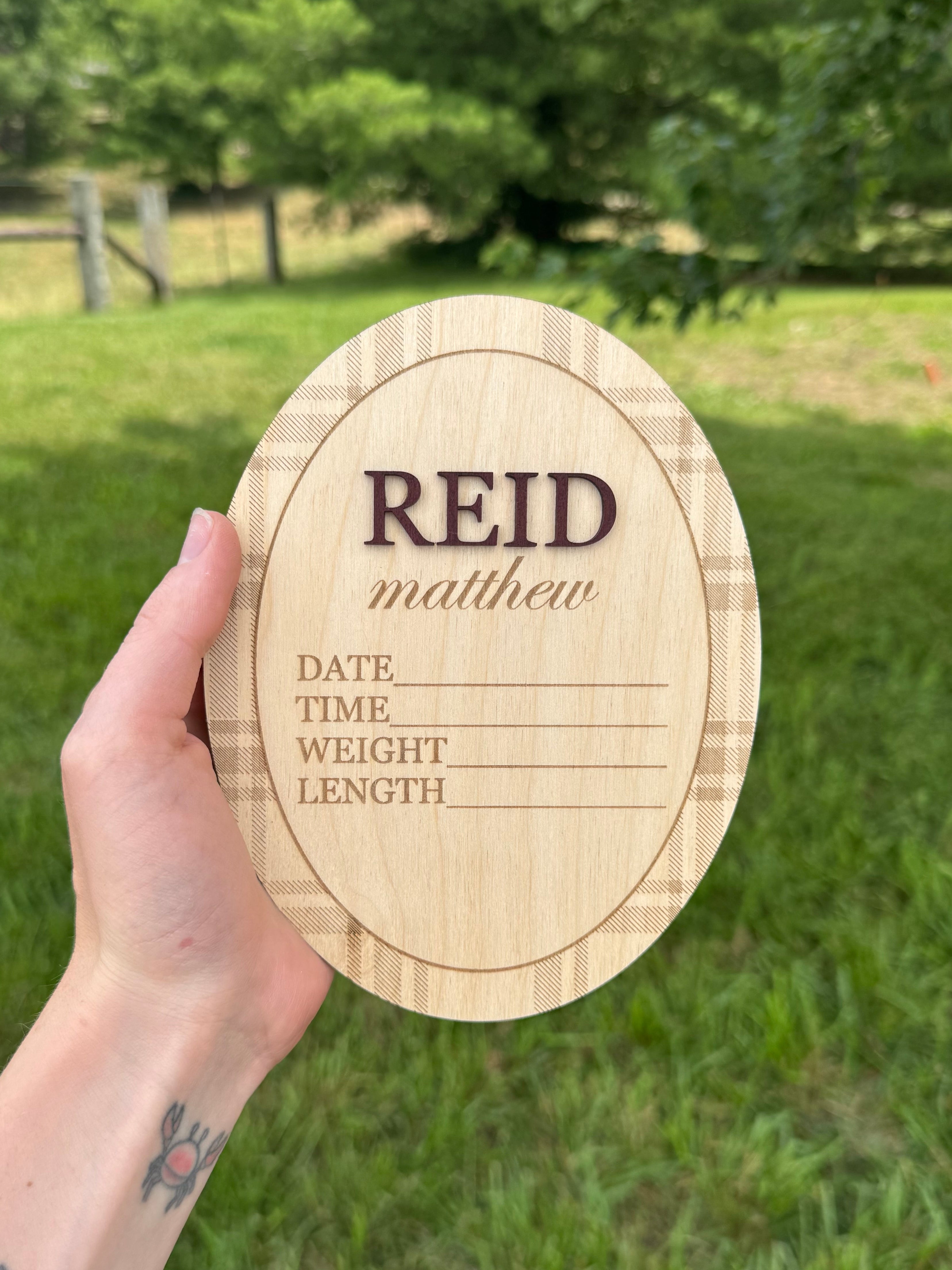 Vintage Plaid Baby Name Announcement Plaque