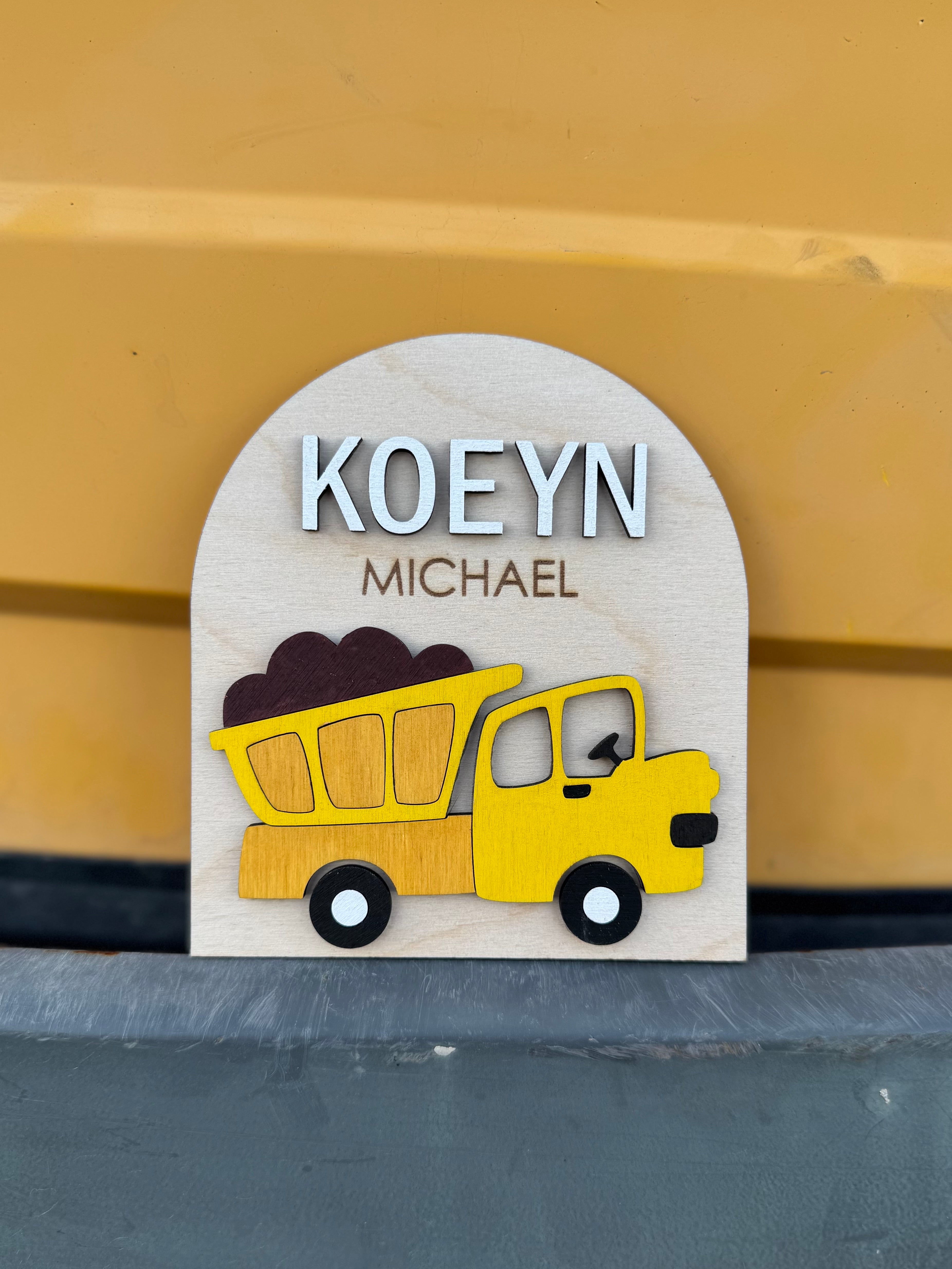 Dump Truck Baby Name Announcement Plaque