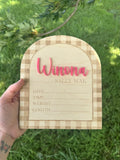 Gingham Arch Baby Name Announcement Plaque