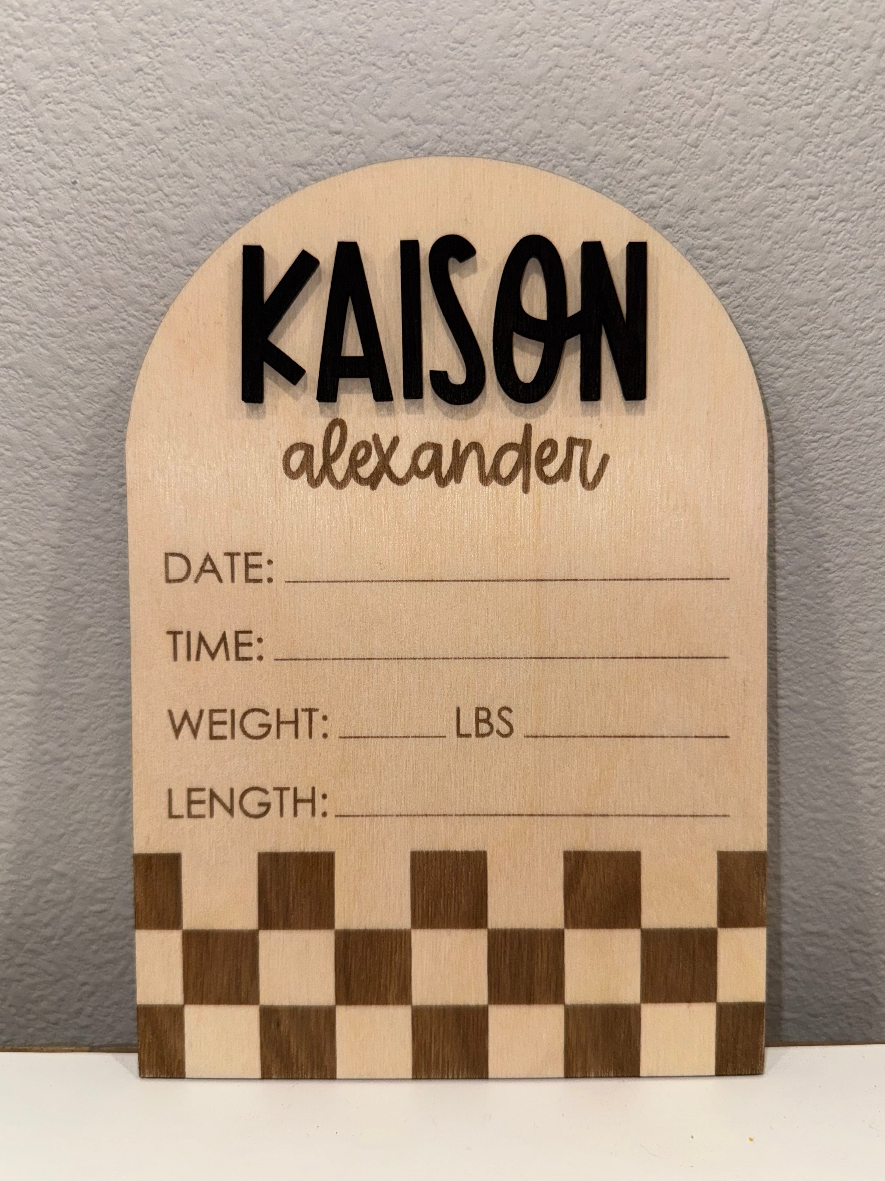 Checkered Arch Custom Birth Announcement Plaque