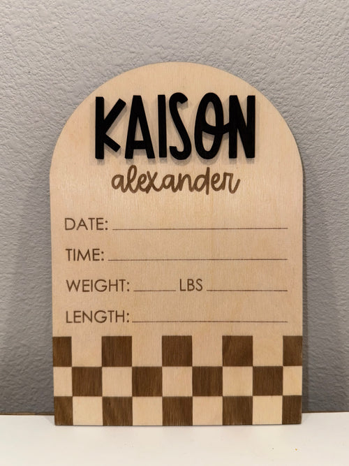 Checkered Arch Custom Birth Announcement Plaque
