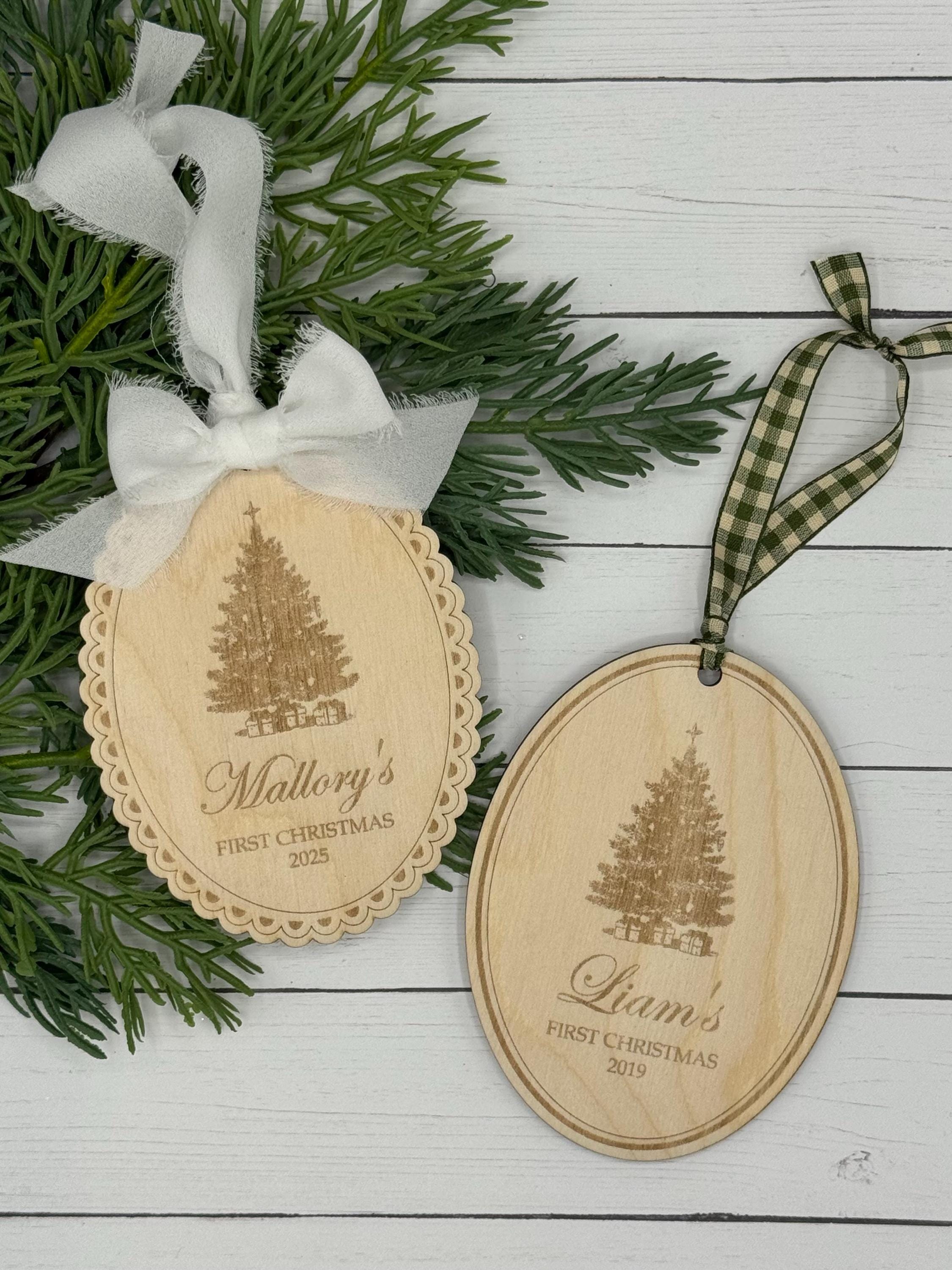 Personalized Baby’s First Christmas Ornament | Custom Ornament | Gift | Keepsake | Holiday Decor | Stocking Tag | Vintage | Antique | Classy