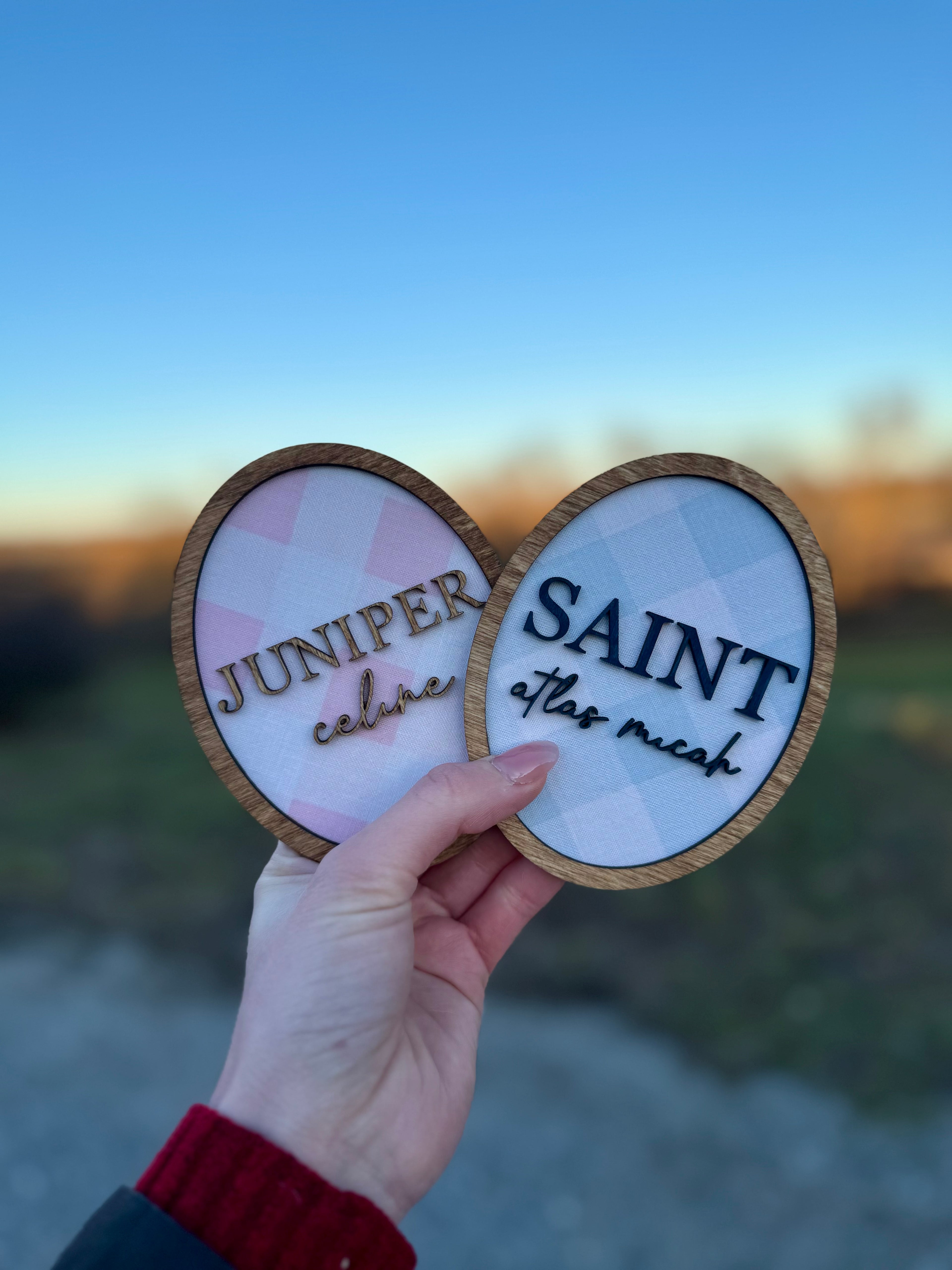 Gingham Baby Name Announcement Plaque