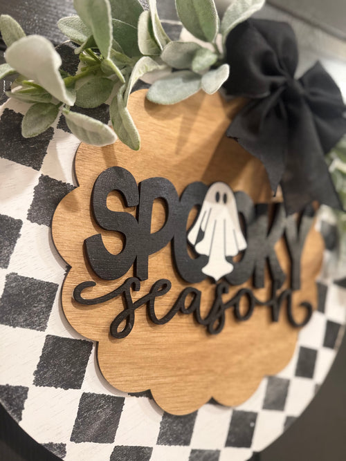 Checkered Spooky Season Door Hanger