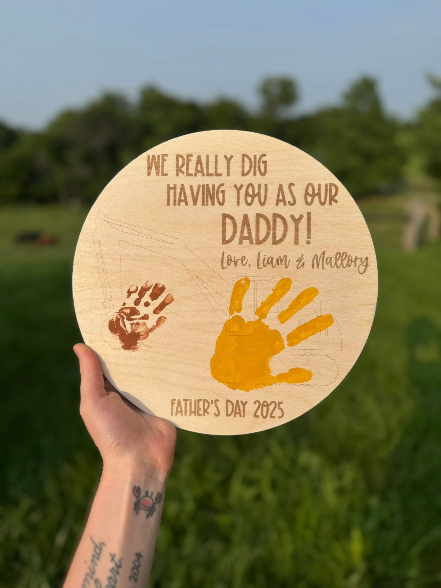 Custom Excavator Handprint Sign