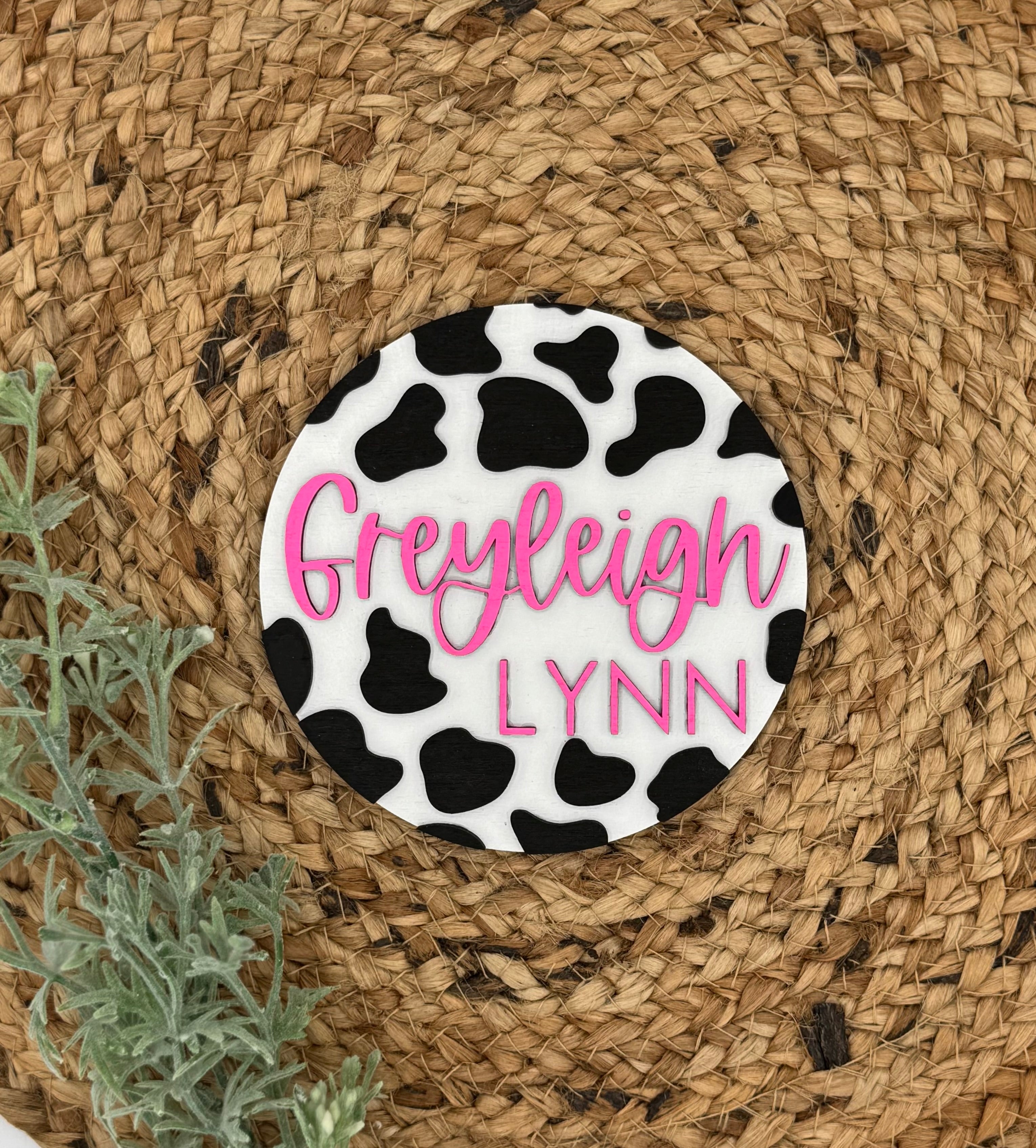 Cow Print Custom Birth Announcement Plaque