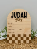 Checkered Arch Custom Birth Announcement Plaque
