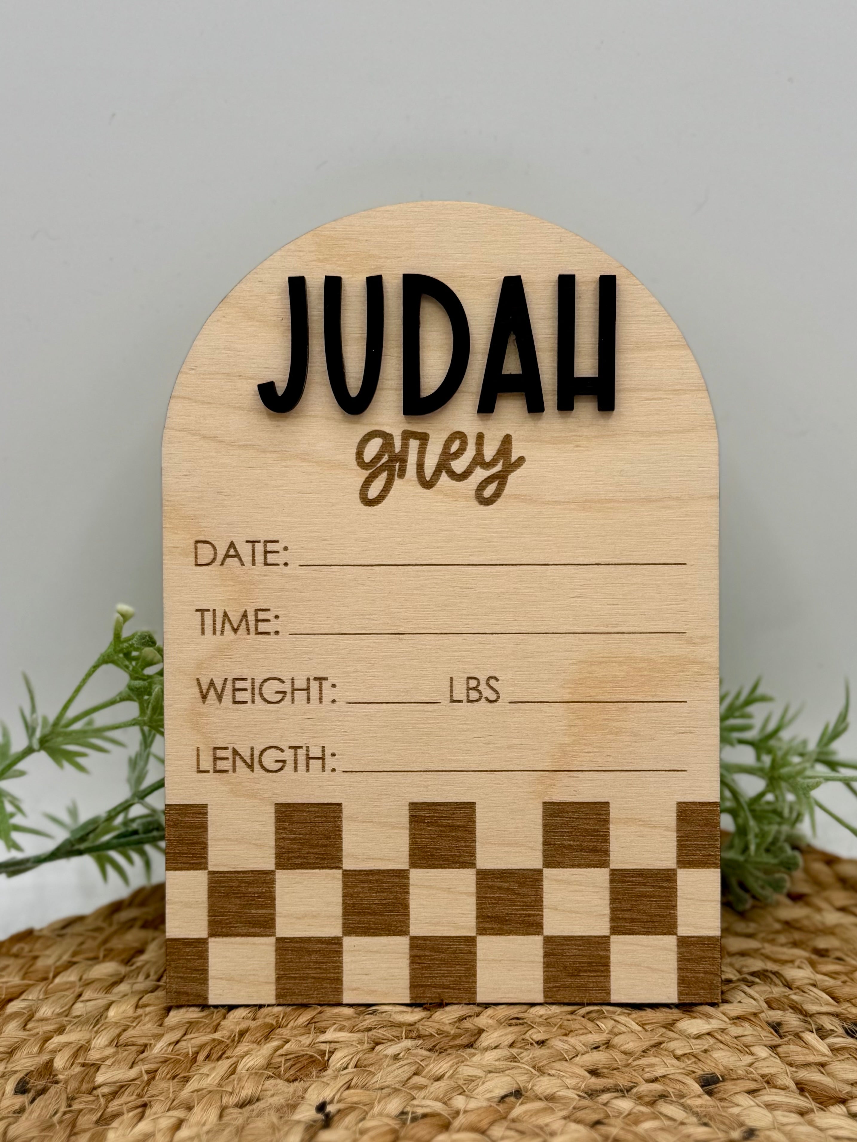 Checkered Arch Custom Birth Announcement Plaque
