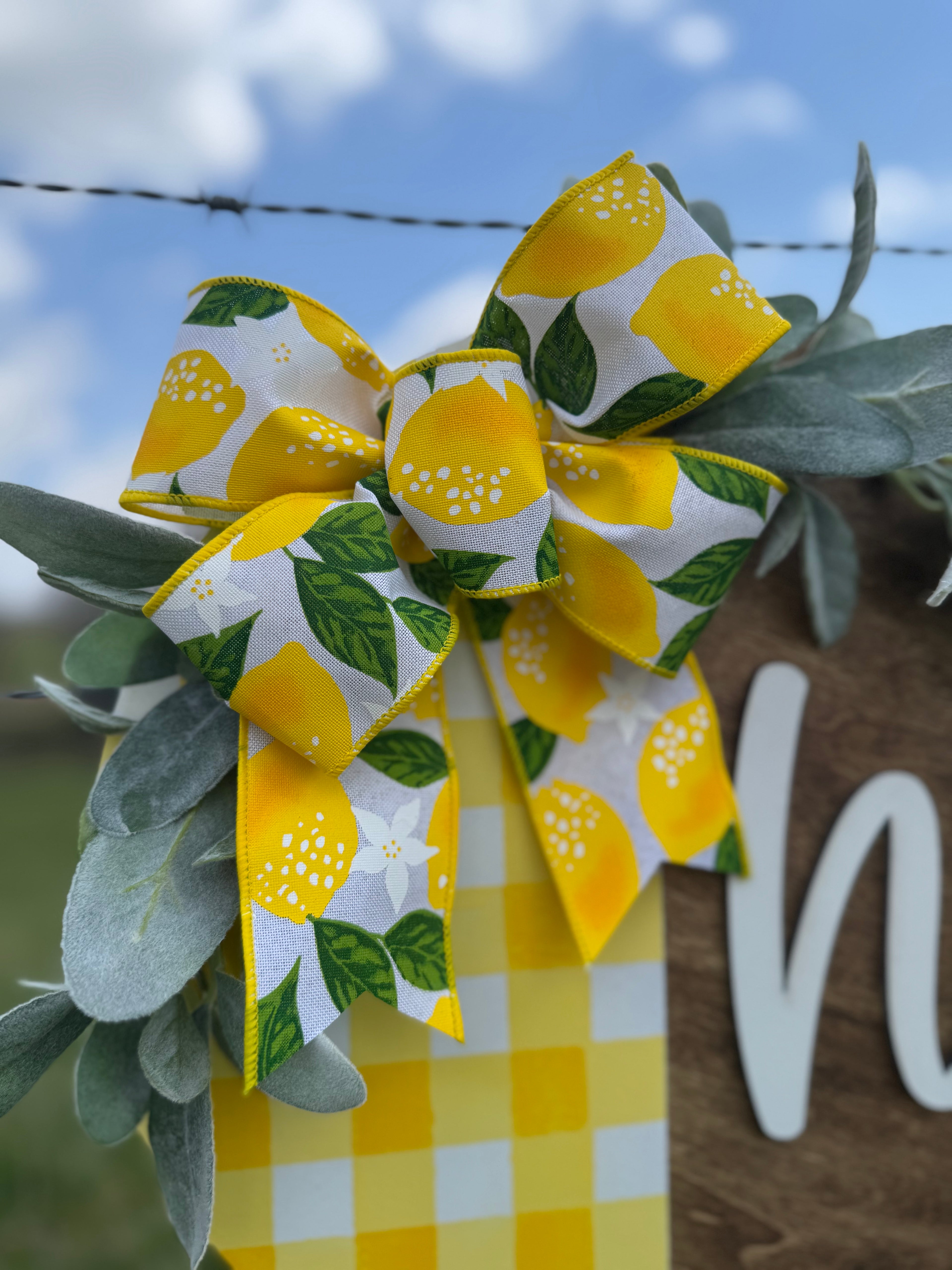 PREORDER Hi Lemon Yellow Gingham Door Hanger Sign