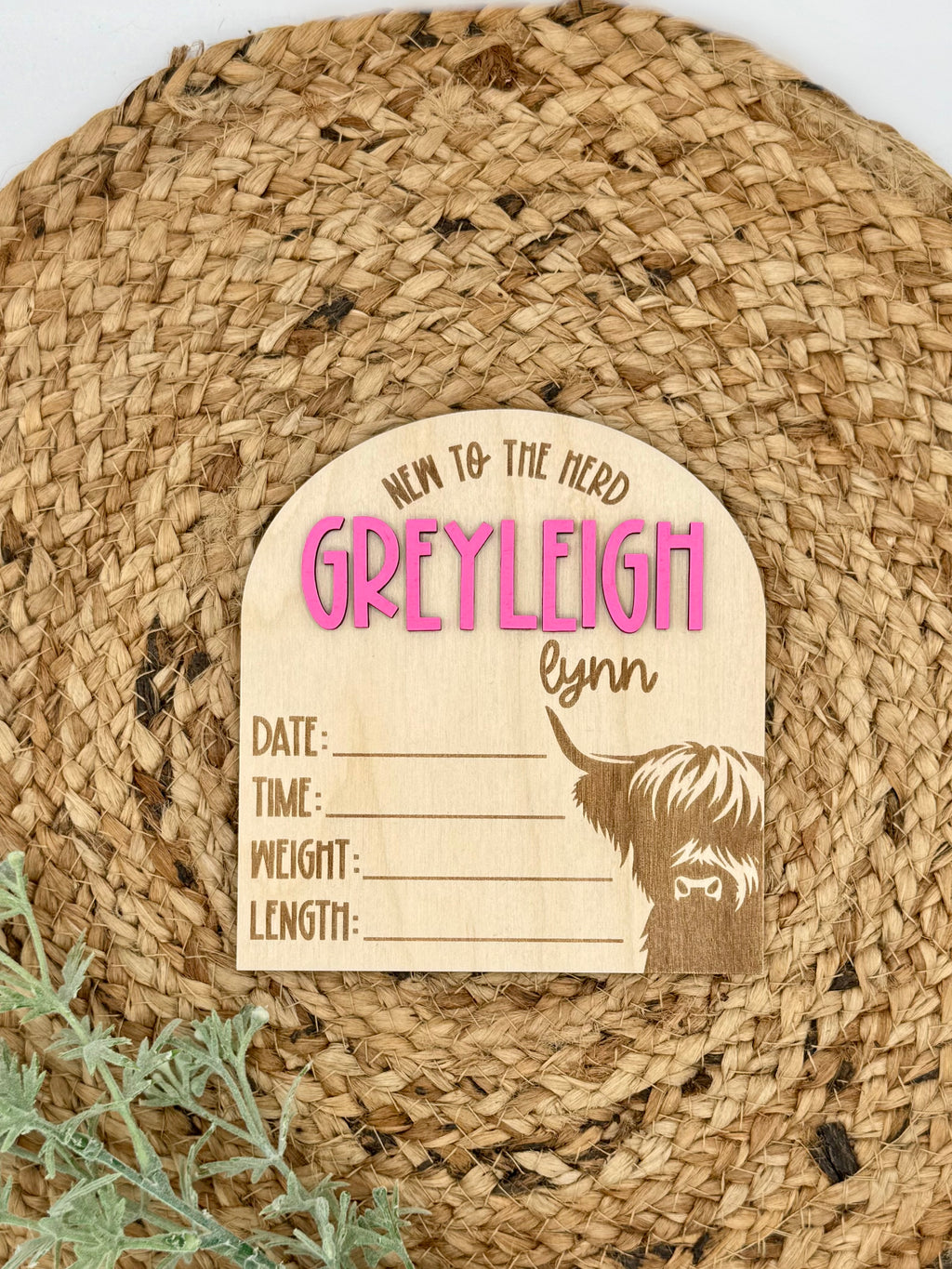 Highland Cow Custom Birth Announcement Plaque