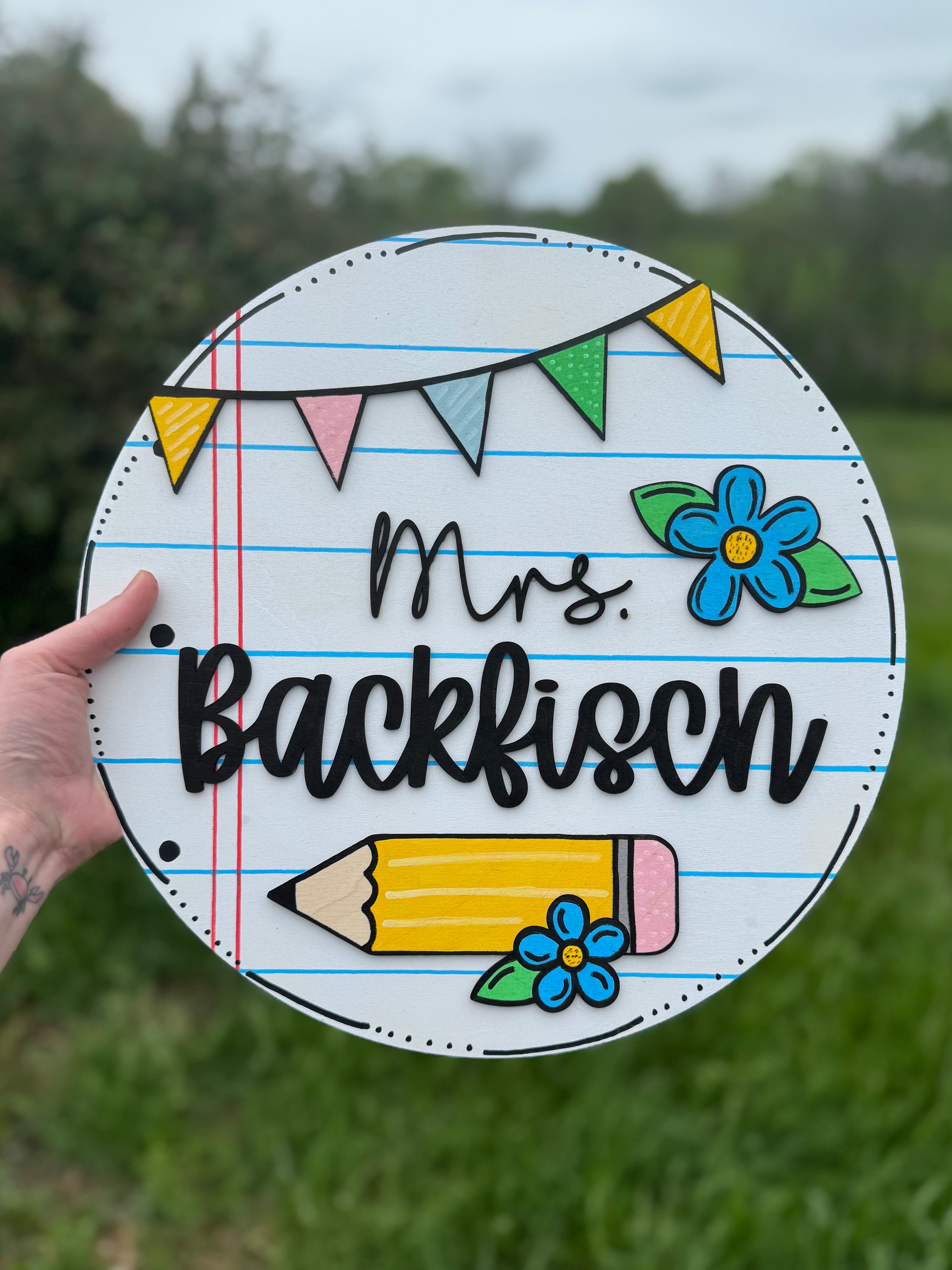 PREORDER Round Notepad Teacher Door Hanger Sign