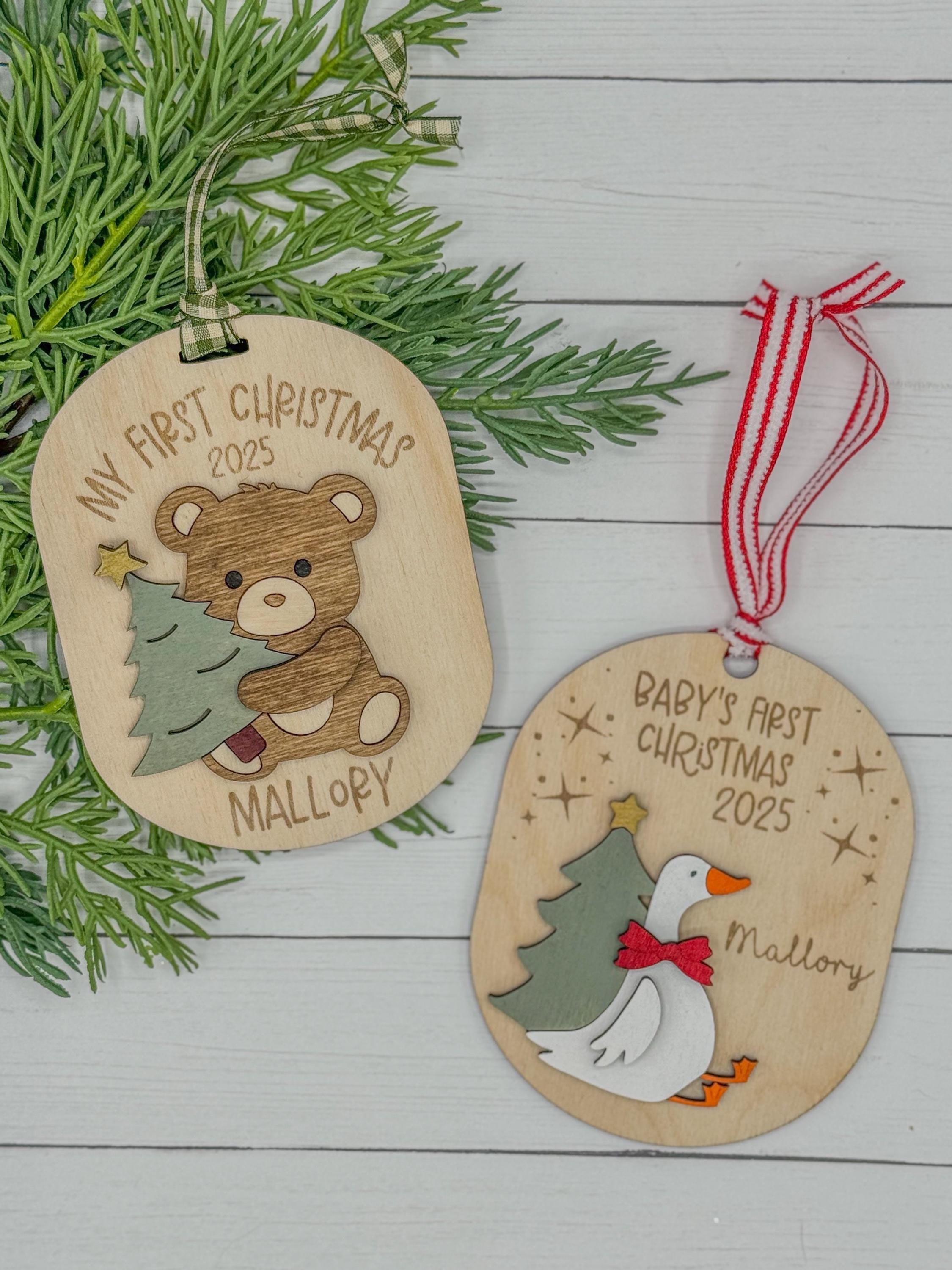 Personalized Baby’s First Christmas Ornament | Custom Ornament | Gift | Keepsake | Holiday Decor | Stocking Tag | Goose | Teddy Bear