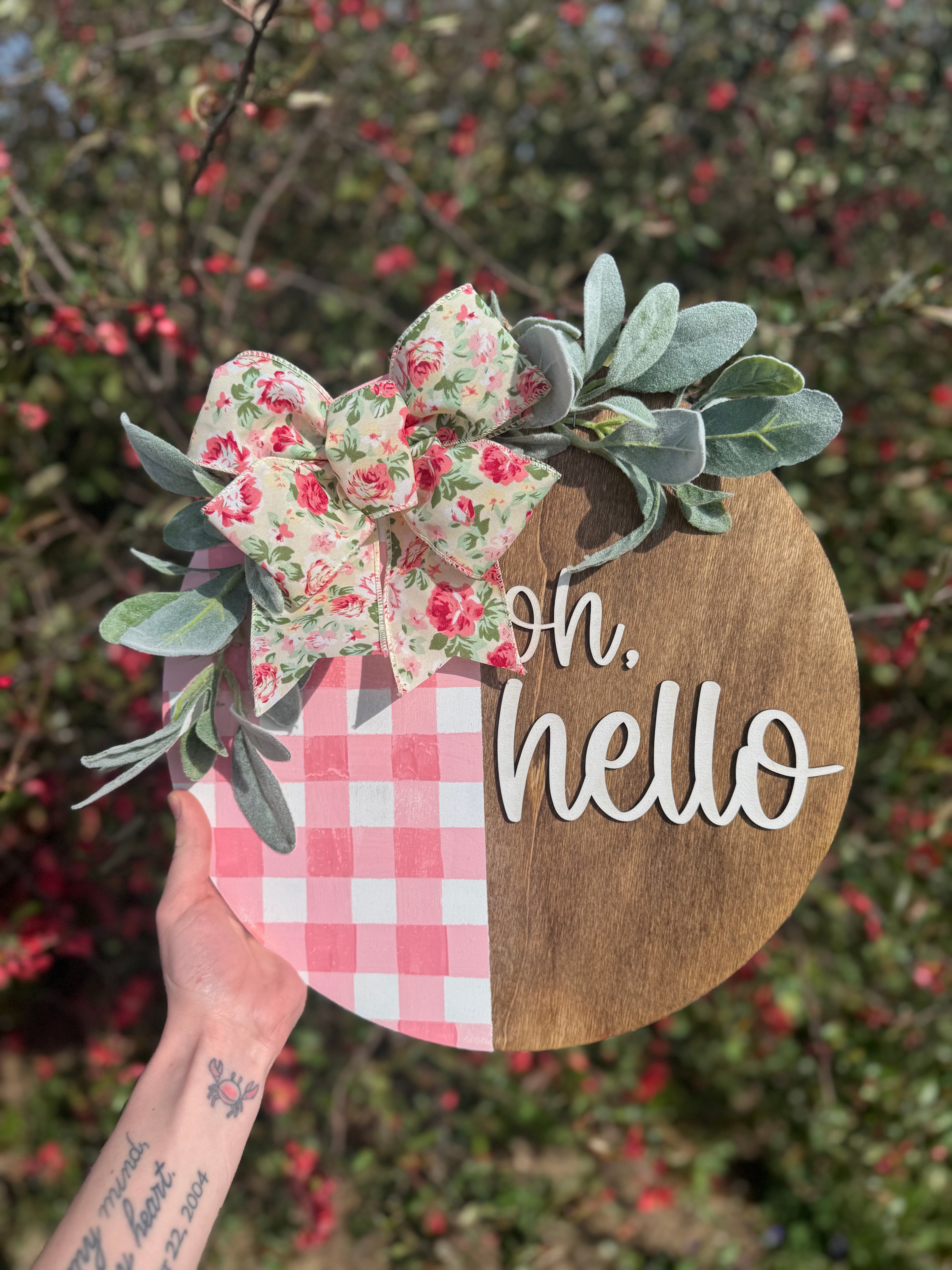 RTS Oh Hello Gingham Door Hanger Sign