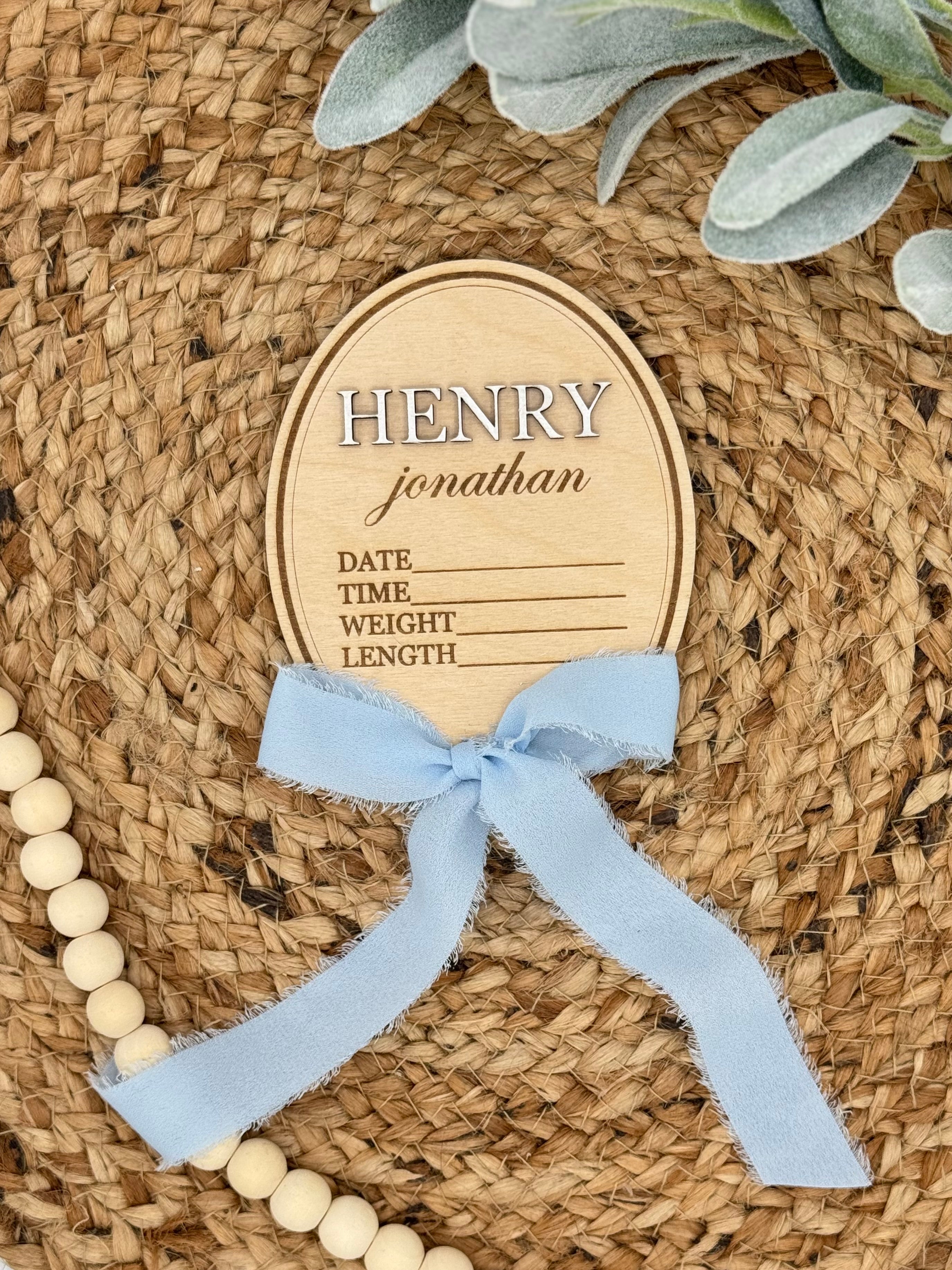 Oval Vintage Ribbon Bow Baby Name Announcement Plaque