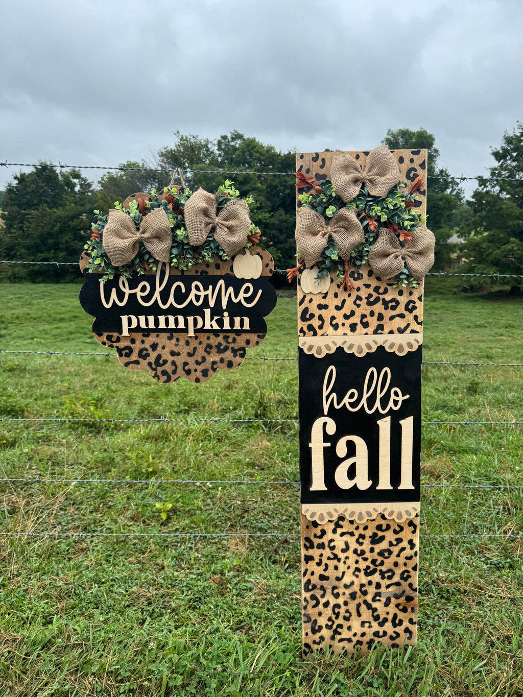 Cheetah Pumpkin Porch Signs
