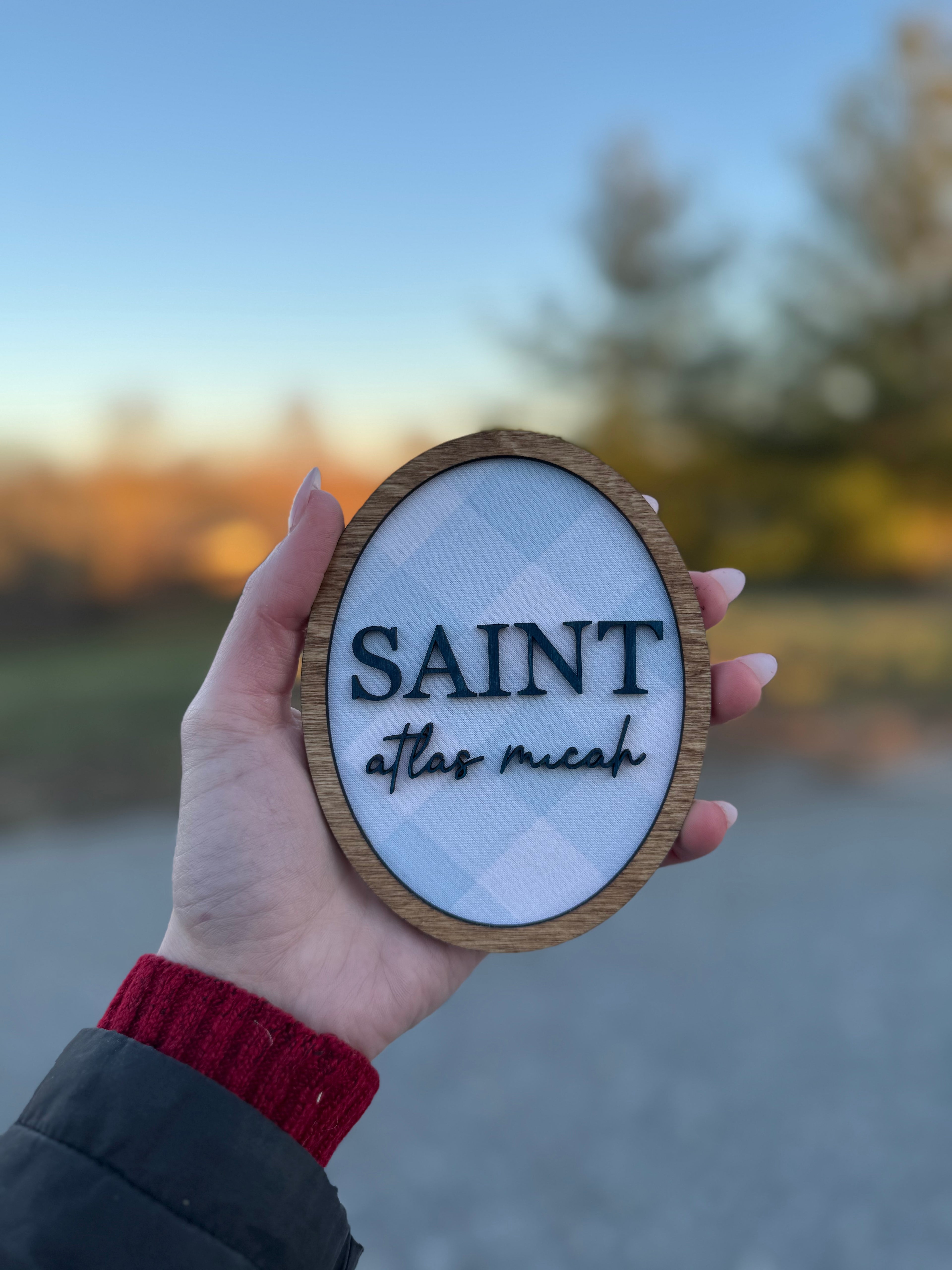 Gingham Baby Name Announcement Plaque