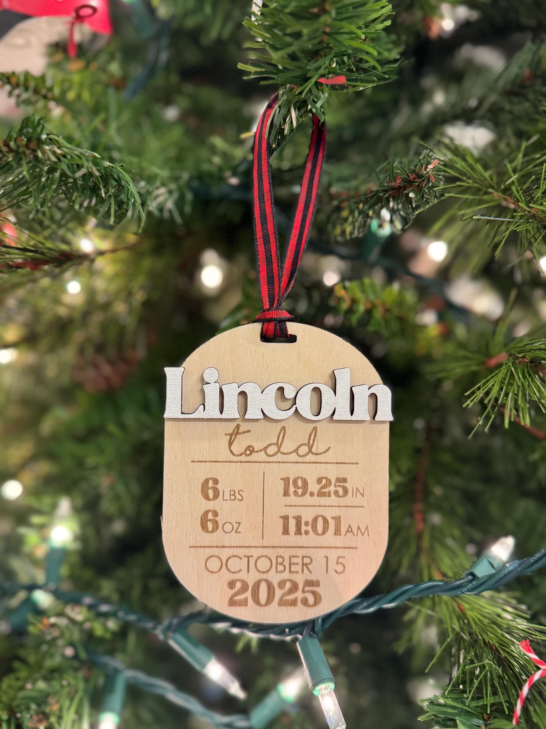 Personalized Baby’s First Christmas Ornament | Custom Ornament | Gift | Keepsake | Holiday Decor | Stocking Tag | Birth Stats | Hospital
