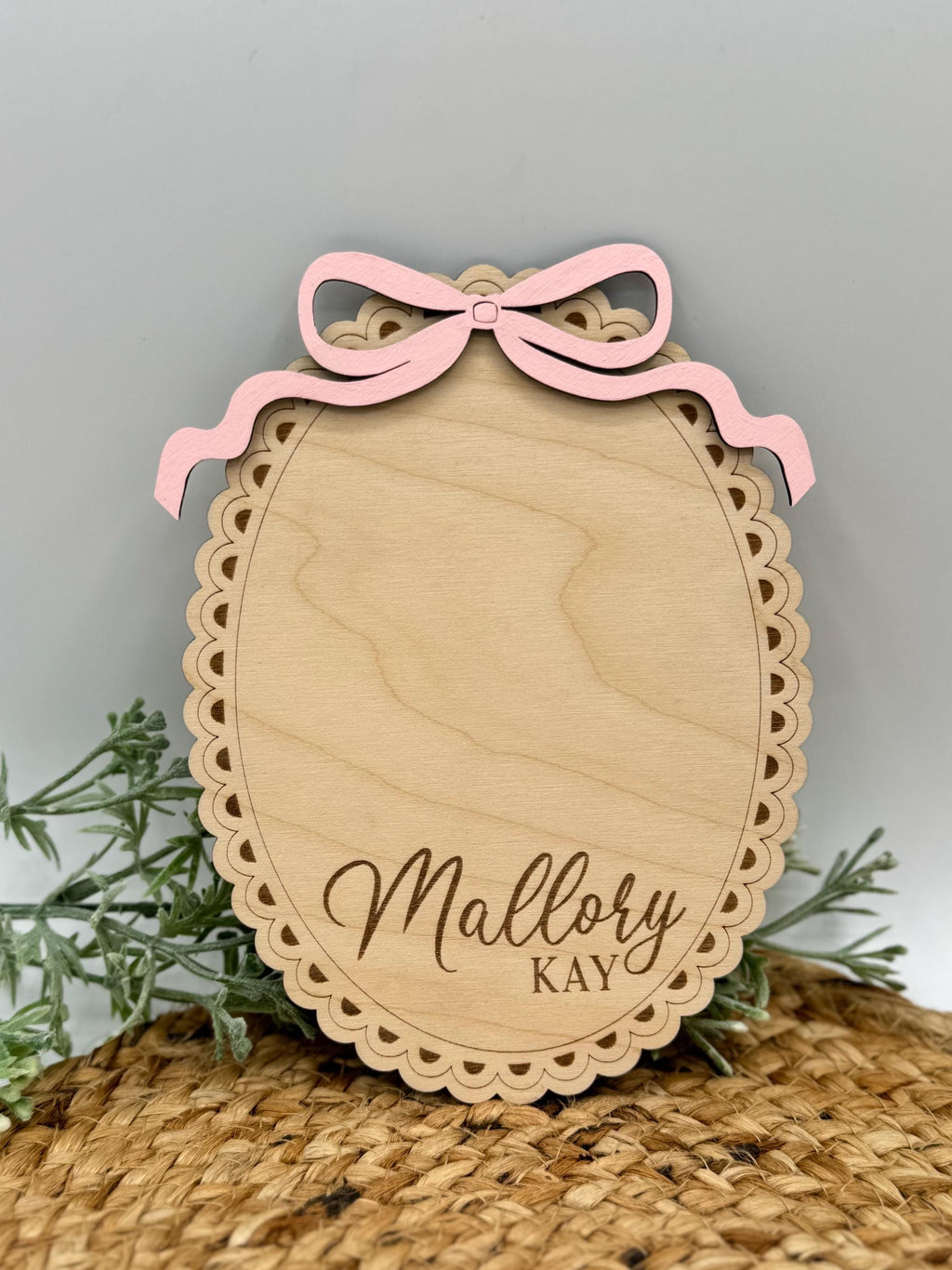 Vintage Bow Baby Name Announcement Sign | Baby Shower | Footprint | Sibling | New Baby | Sprinkle Gift | Wood Engraved | Photo Prop | Birth