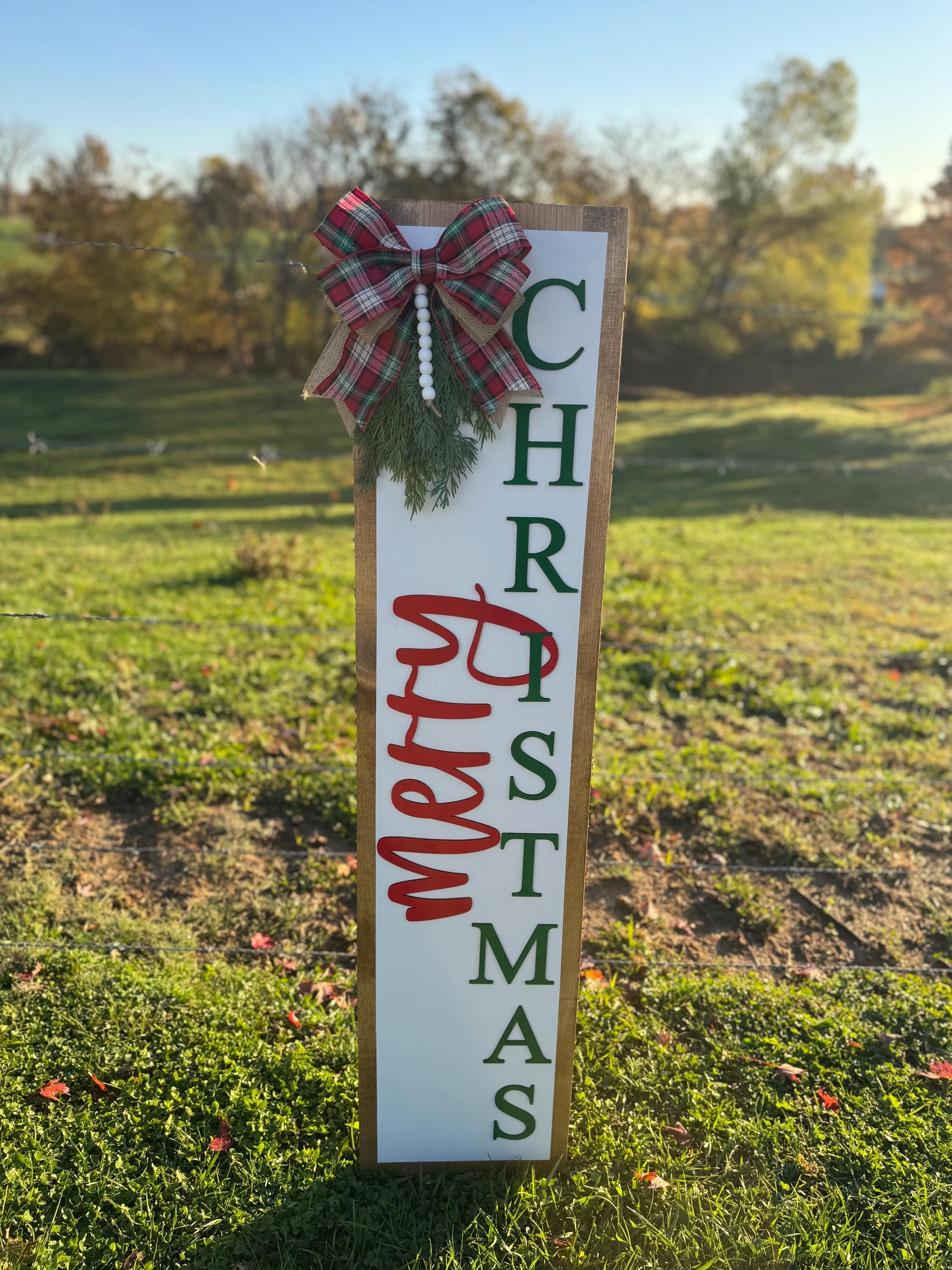 Merry Christmas Porch Set | Decor | Tree | Door Hanger | Porch Leaner | Winter Decorations | Plaid | Custom Sign | Red & Green | Welcome