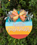 Hello Summer Door Hanger | Sunset | Welcome Sign | Wreath | Summer Decoration | Seasons | Cute Decor | Flowers | Big Bow | Porch Accessories