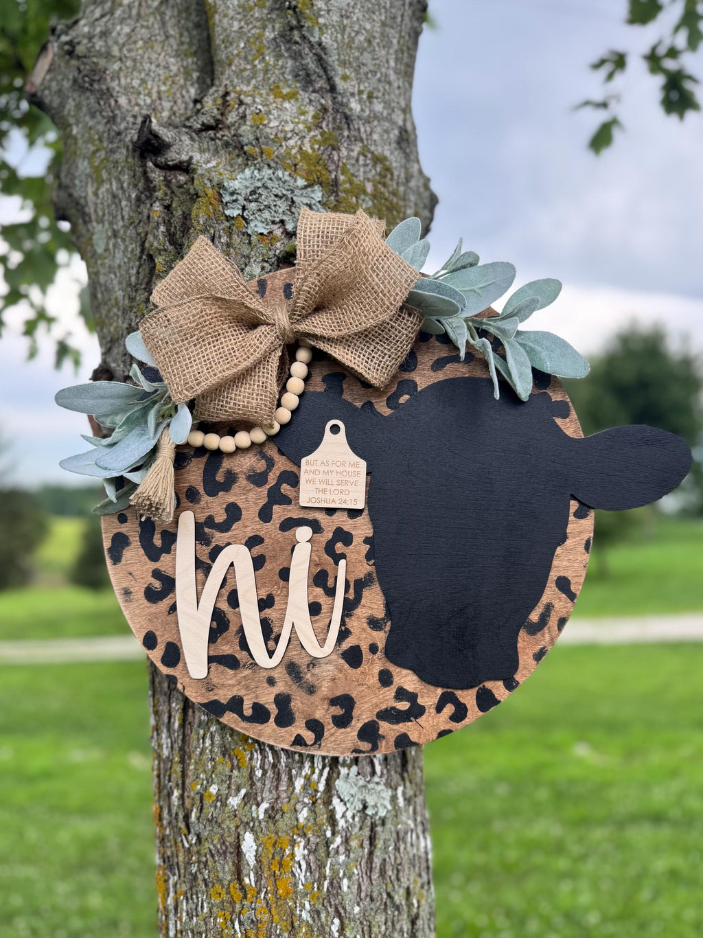 Cheetah Print Cow Porch Set | Decor | Welcome | Door Hanger | Porch Leaner | House Decorations | Custom Sign | Last Name | Closing Gift