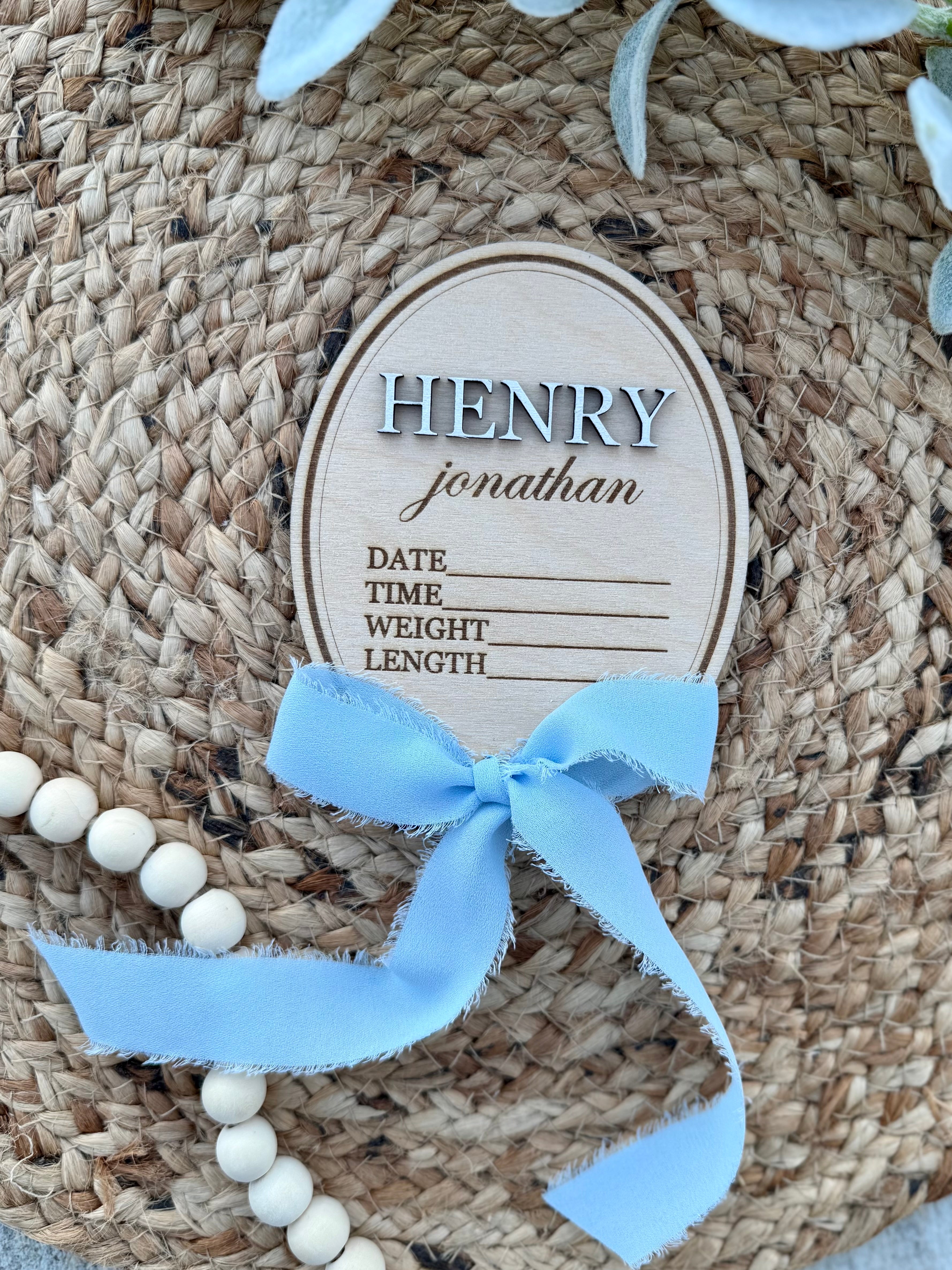 Oval Vintage Ribbon Bow Baby Name Announcement Plaque