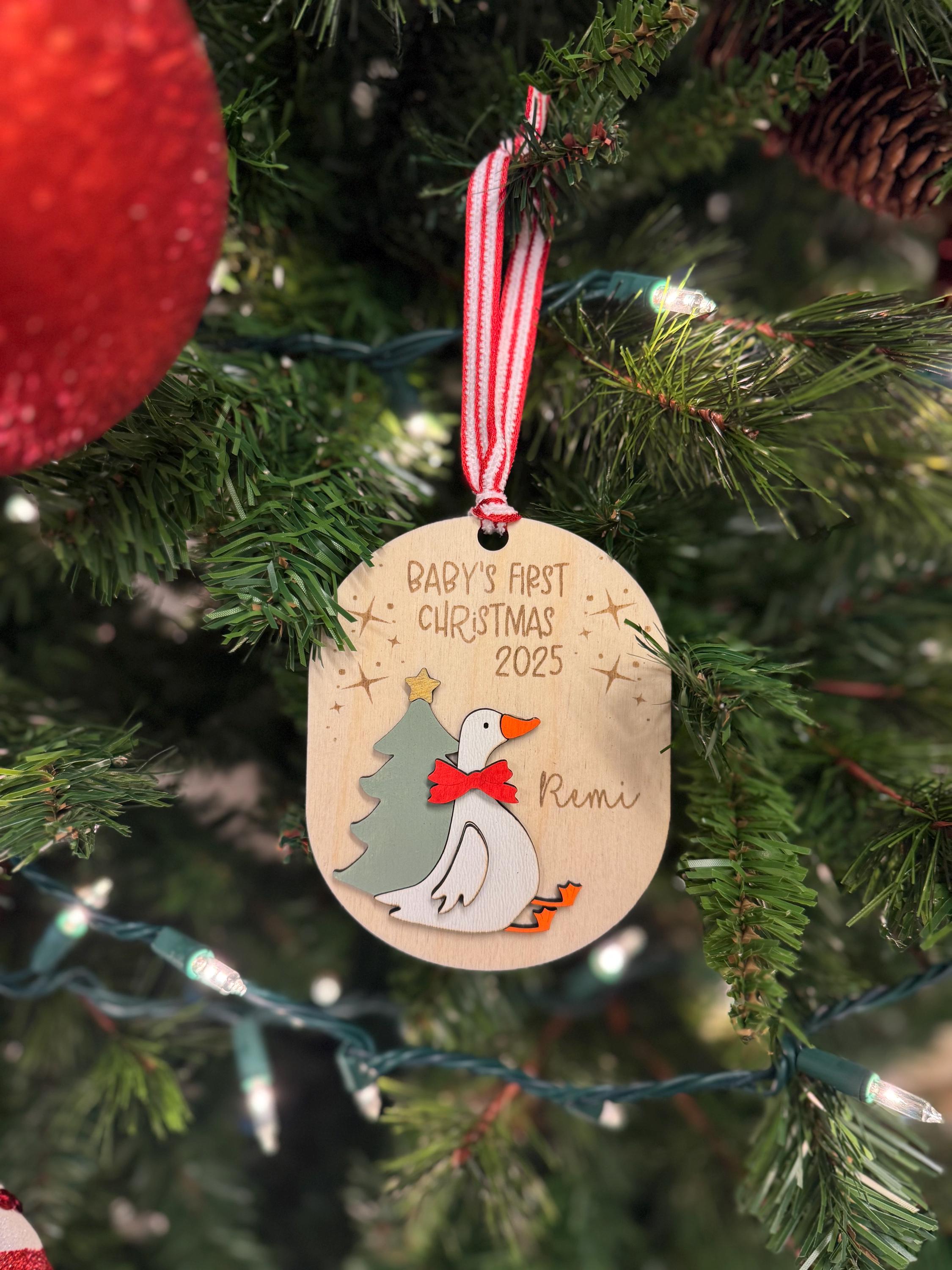 Personalized Baby’s First Christmas Ornament | Custom Ornament | Gift | Keepsake | Holiday Decor | Stocking Tag | Goose | Teddy Bear