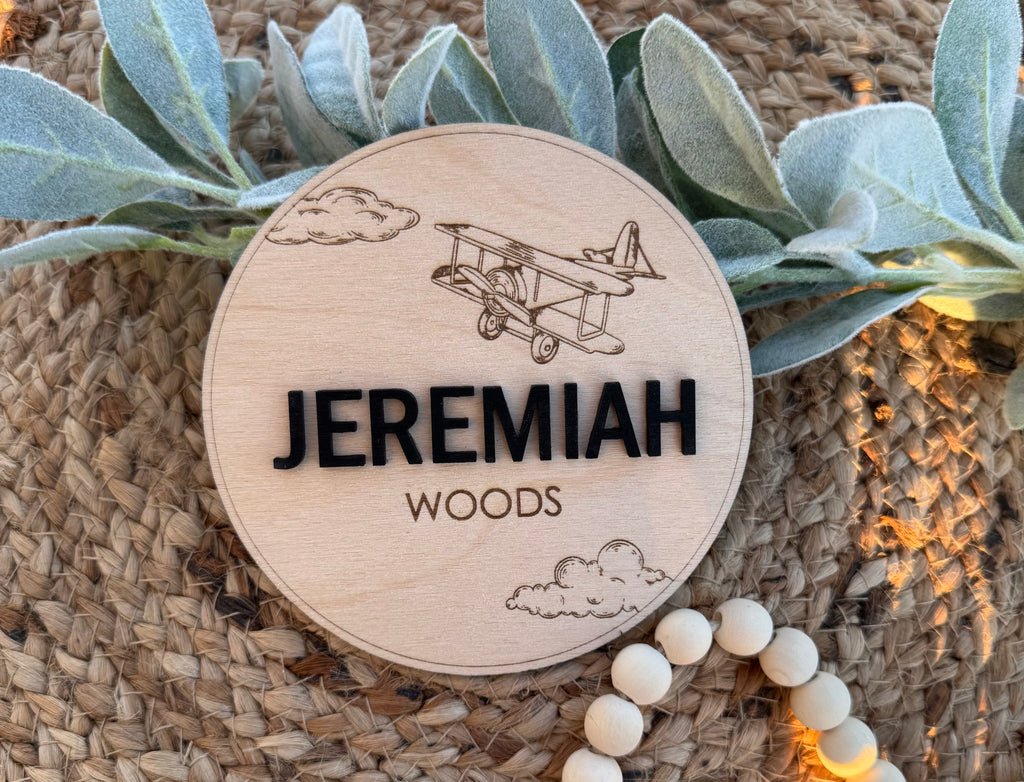 Vintage Airplane Baby Name Announcement Plaque