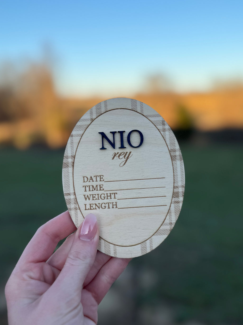 Vintage Plaid Baby Name Announcement Plaque