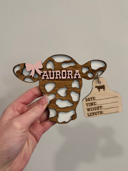 Cow Head Custom Birth Announcement Plaque