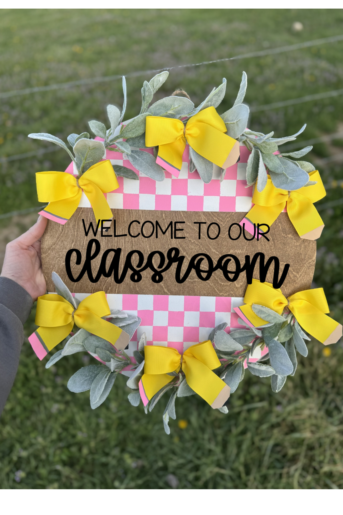 PREORDER Checkered Teacher Door Hanger Sign