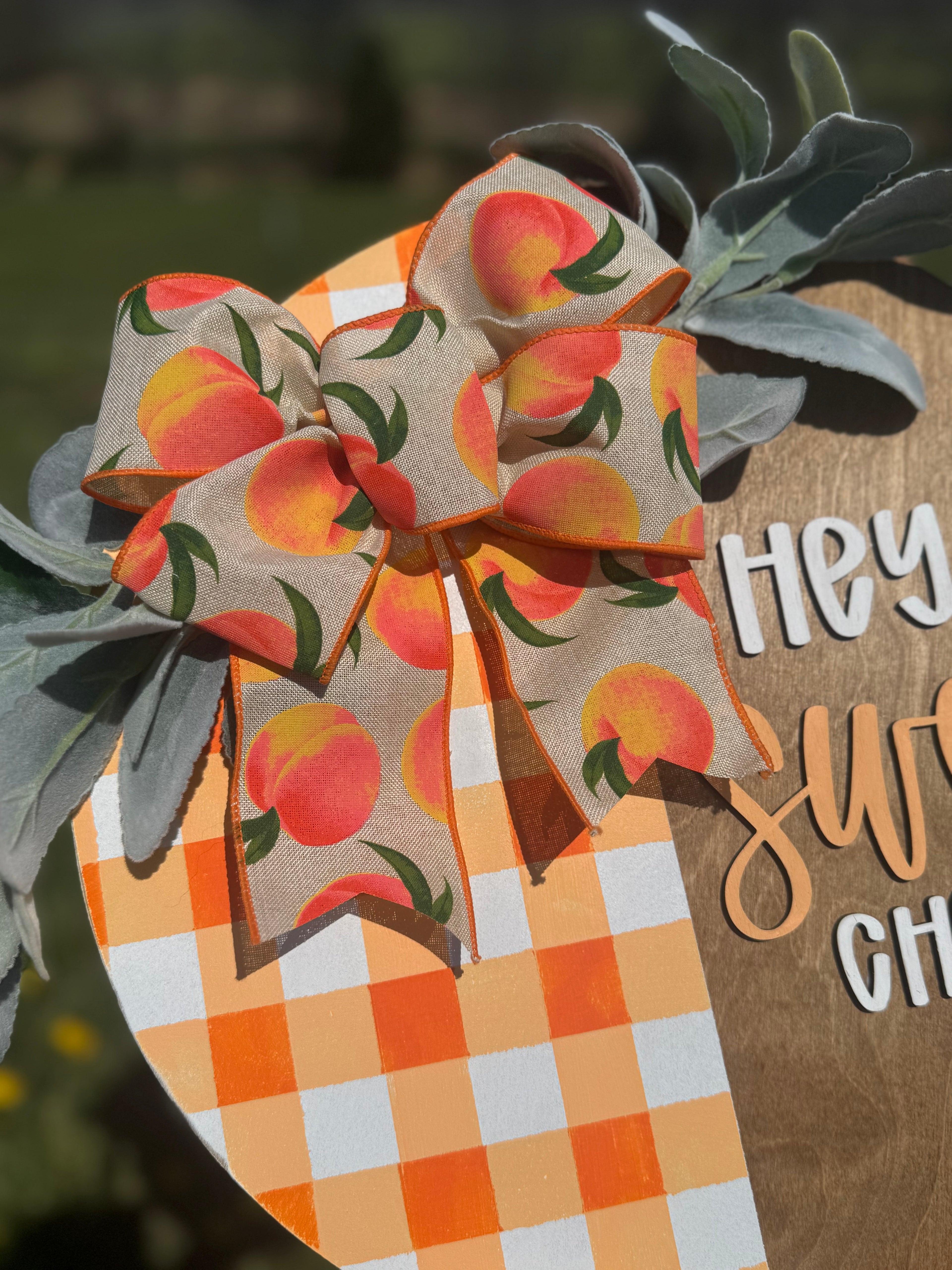 PREORDER Hey Sweet Cheeks Orange Gingham Door Hanger Sign