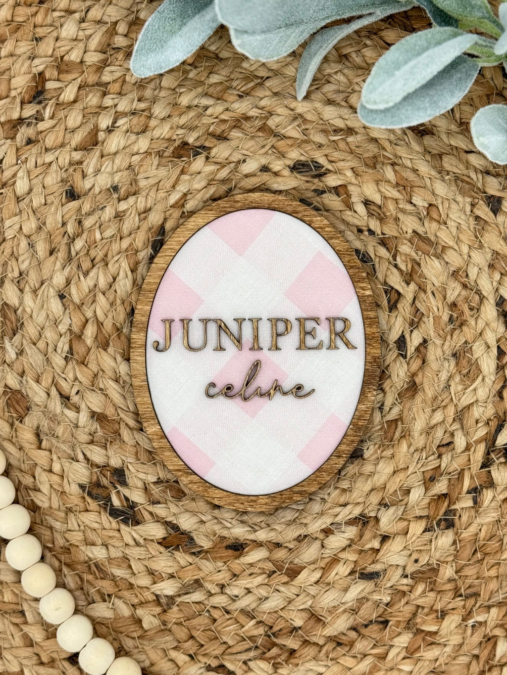 Gingham Baby Name Announcement Plaque