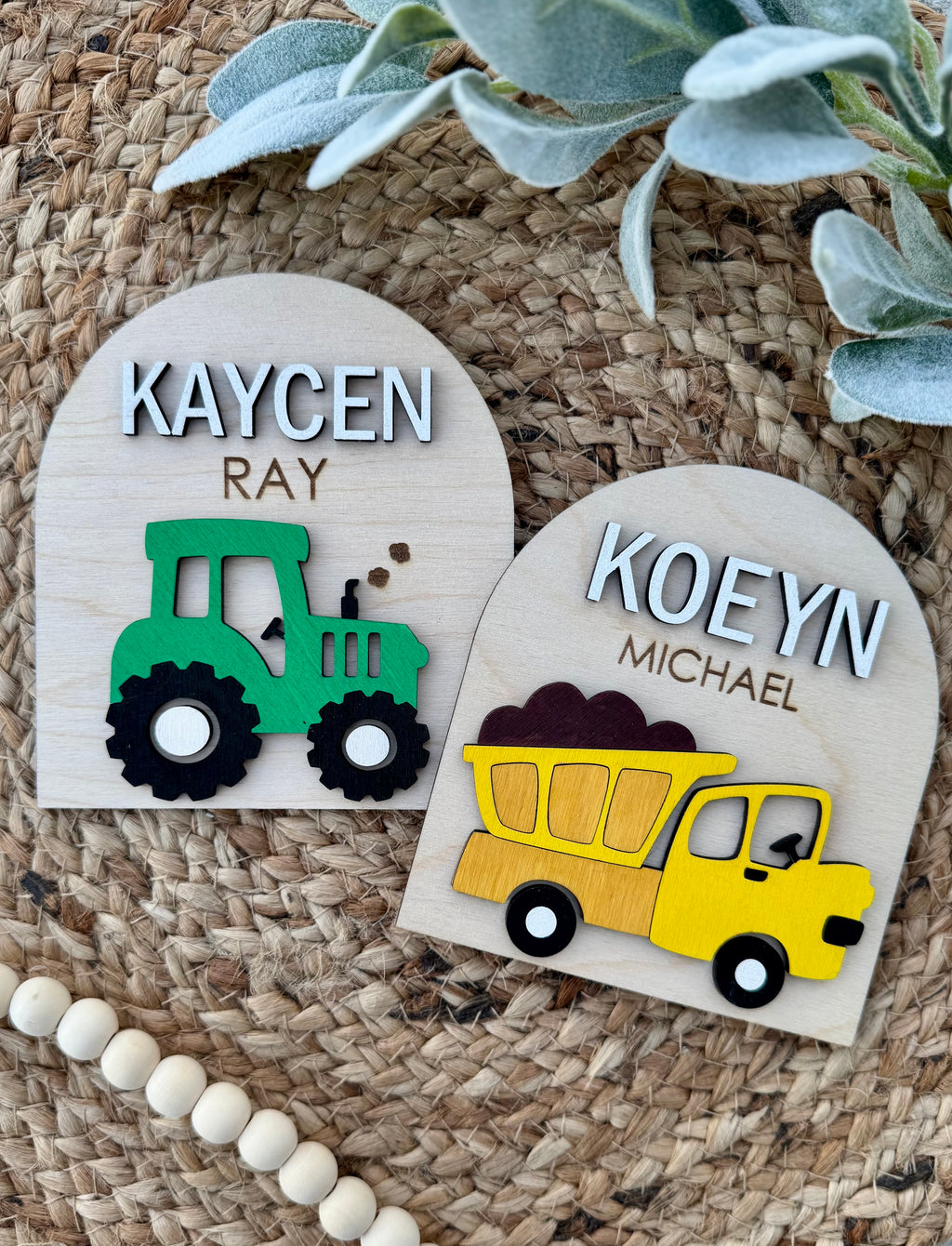 Dump Truck Baby Name Announcement Plaque
