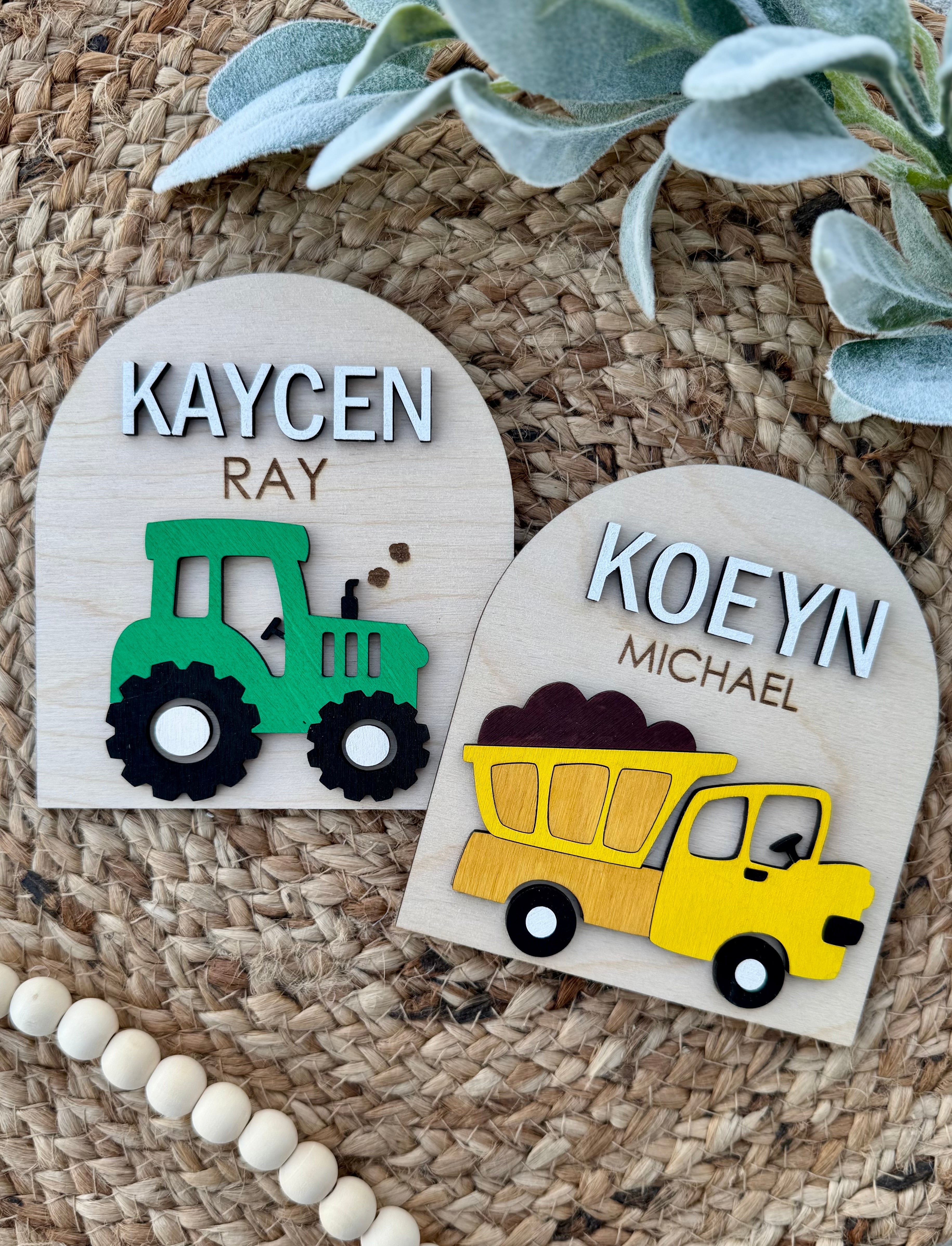 Dump Truck Baby Name Announcement Plaque