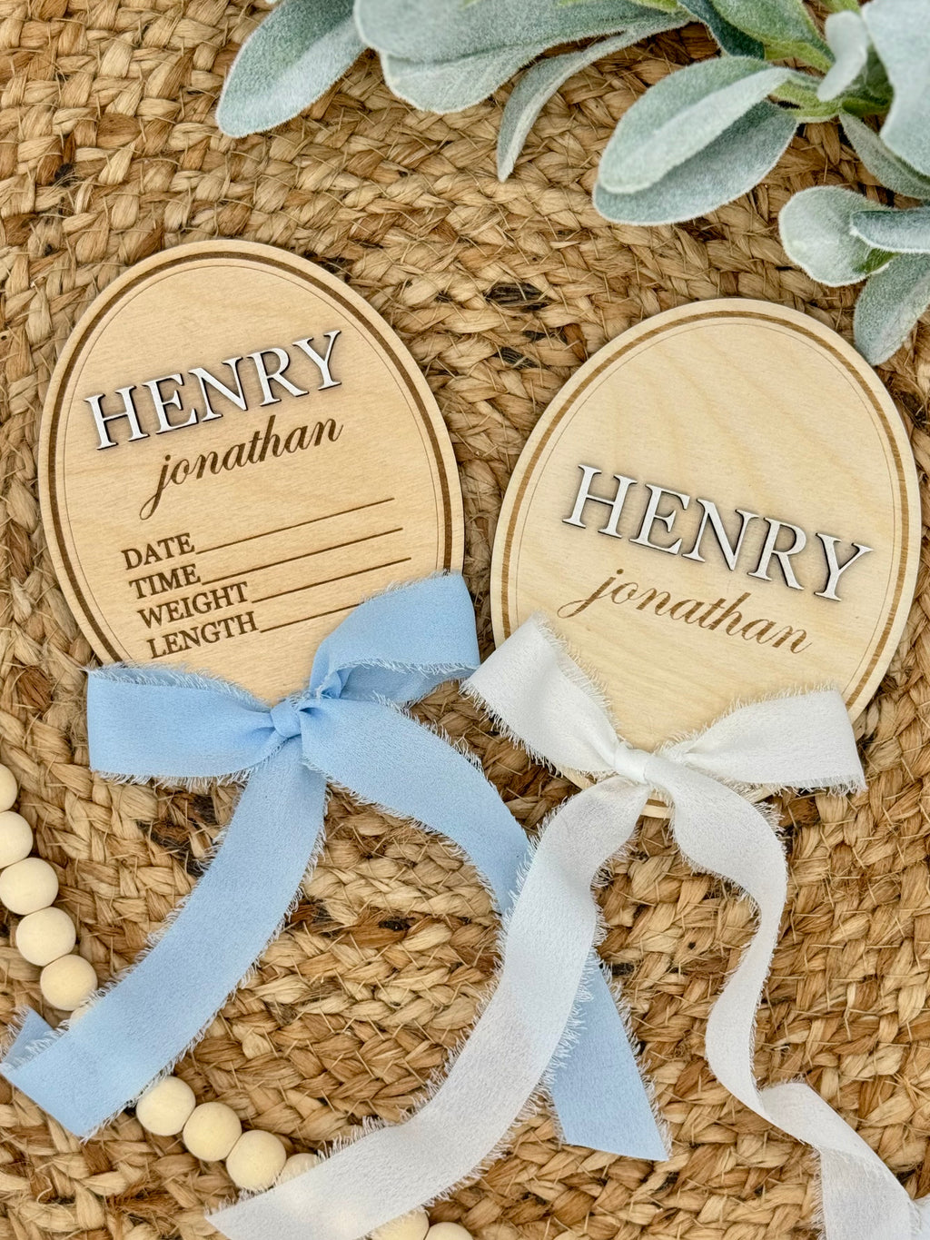 Oval Vintage Ribbon Bow Baby Name Announcement Plaque