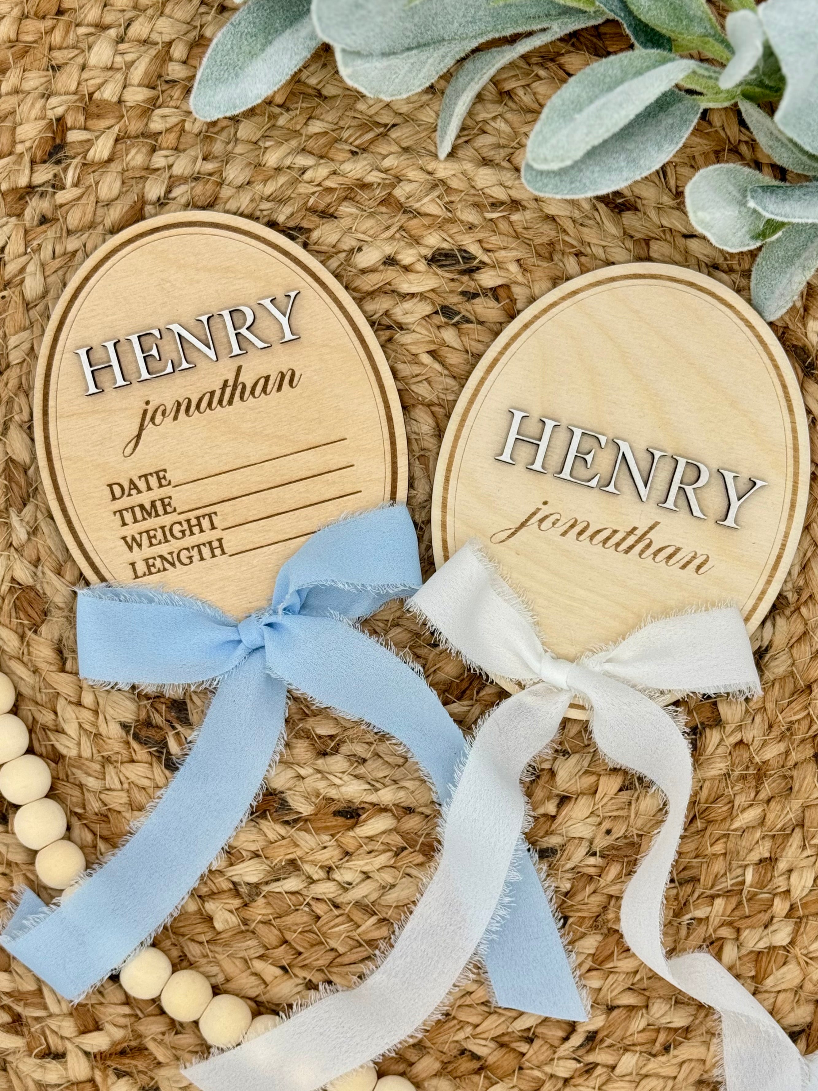 Oval Vintage Ribbon Bow Baby Name Announcement Plaque