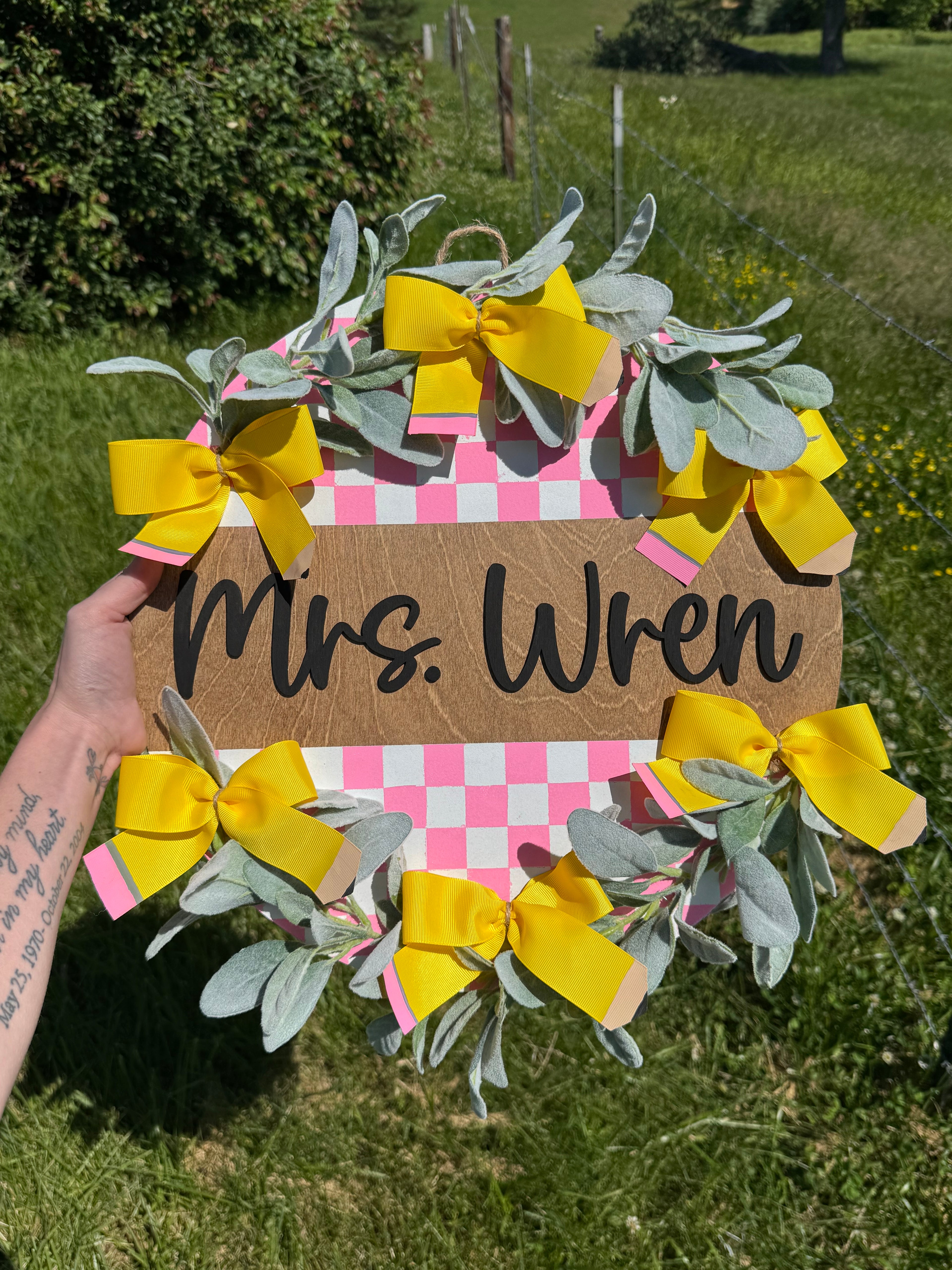 PREORDER Checkered Teacher Door Hanger Sign