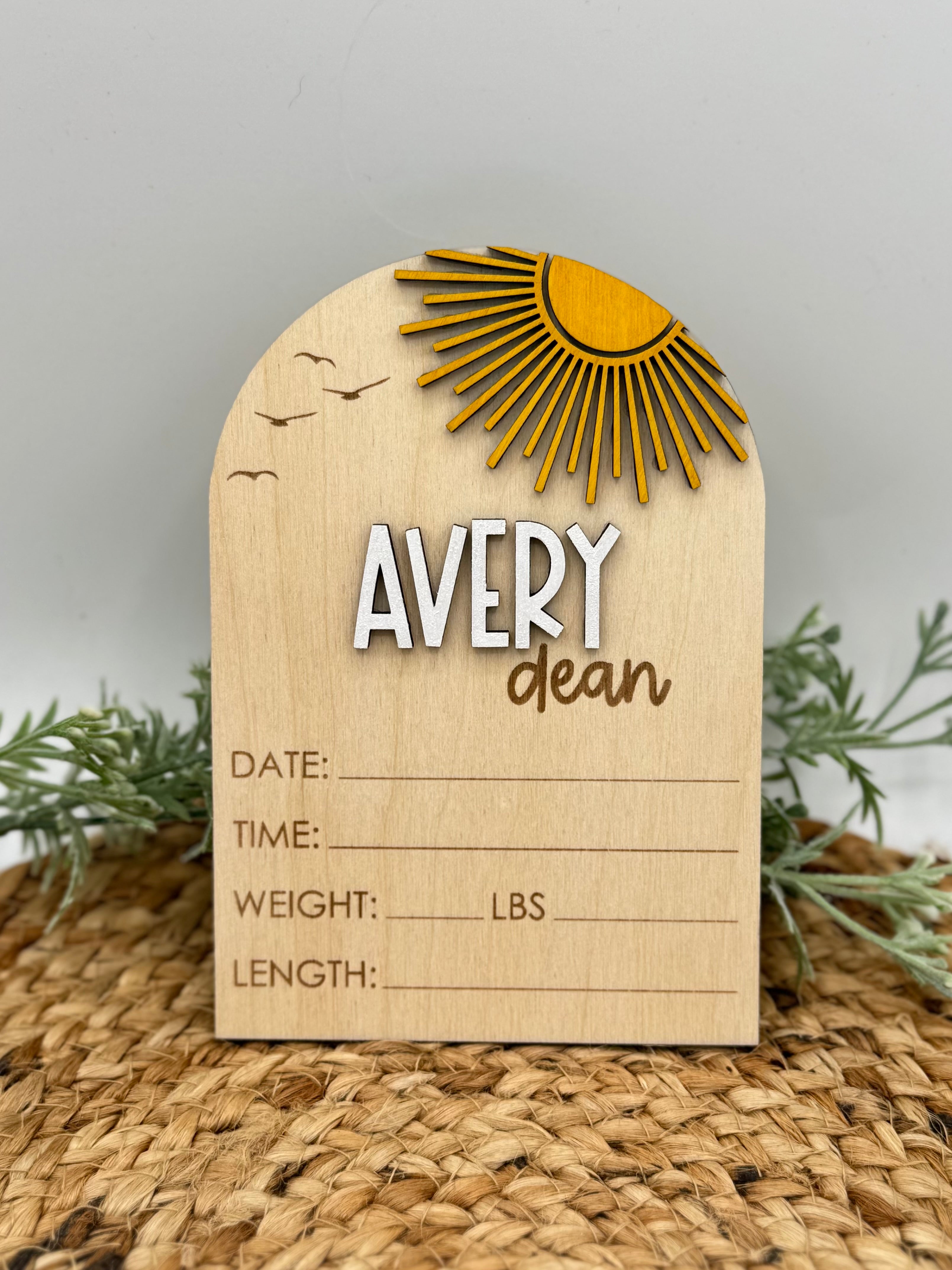 Sun Custom Birth Announcement Plaque