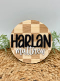 Checkered Circle Custom Birth Announcement Plaque